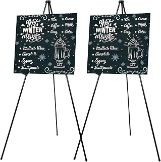 2 Packs Easel Stand for Display Easels for Signs Black Easel Floor Tripod Standing Poster Easel, Lightweight Metal Portable Welcome Board Stand, Base 63" Max, Supports 5 pounds