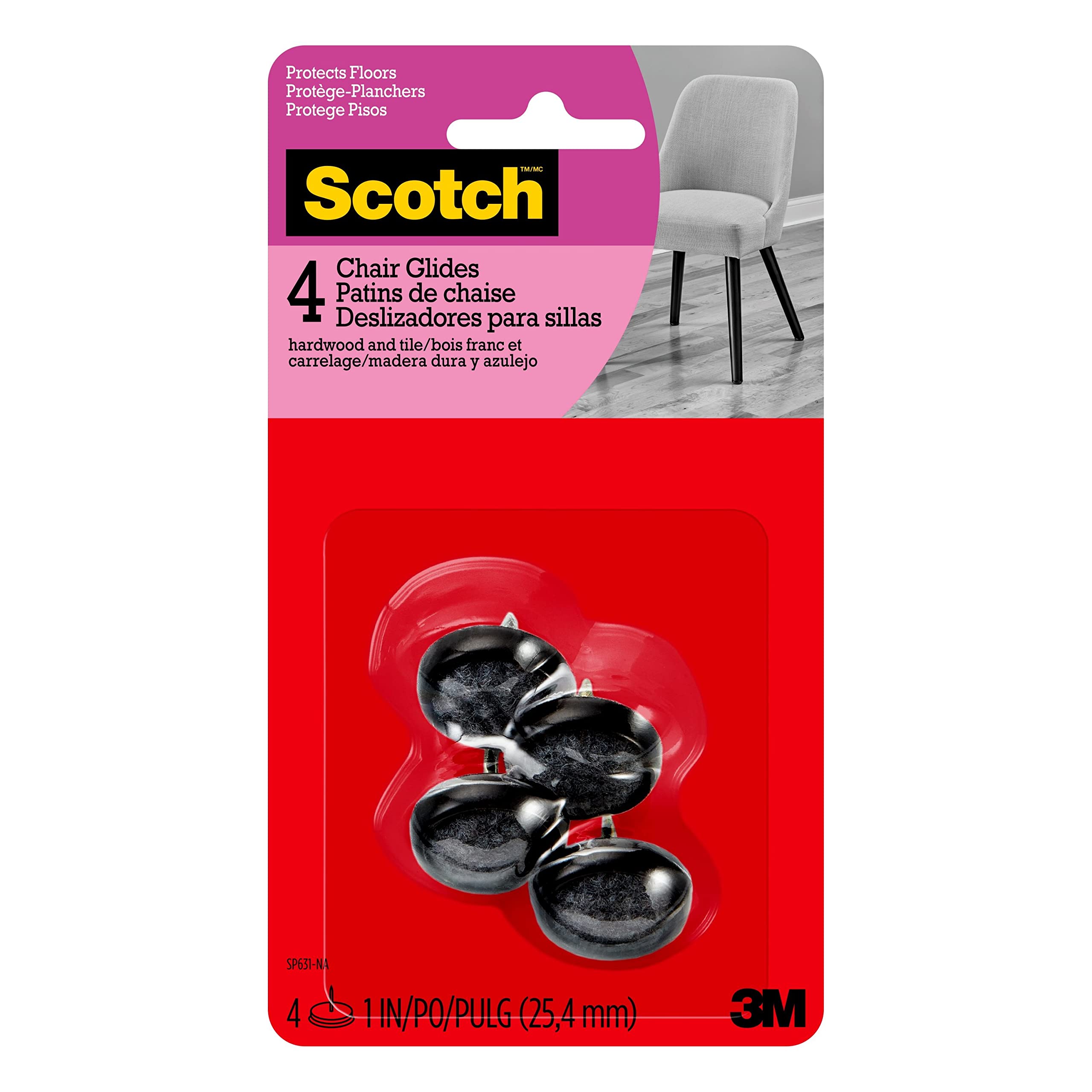 Scotch Glides SP631-NA, Nail-in Felt Gray 1-in 4/pk, 6 Packs per Inner