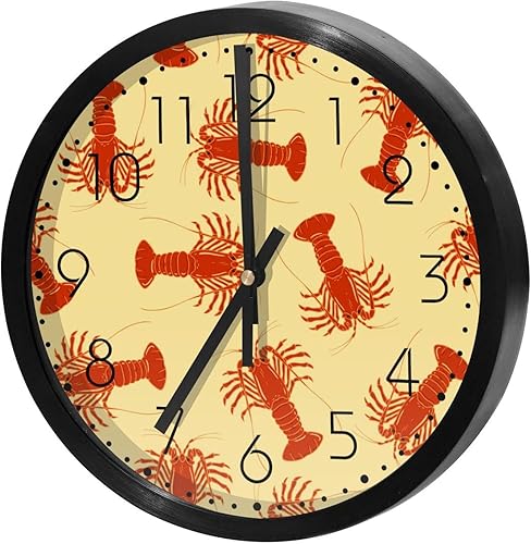 Reloj de pared, diseño de langosta de 9.8 pulgadas, silencioso, sin tictac, fácil de leer, moderno, decorativo, para el hogar, oficina, escuela