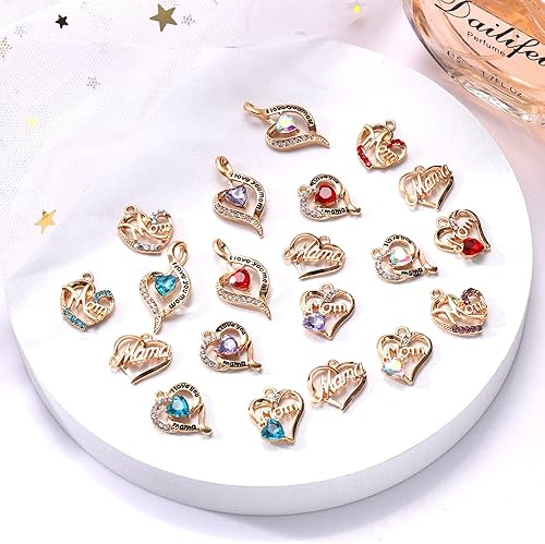 Miniatura 3 de XOCARTIGE 1820 dijes para mamá para hacer joyas, corazón de diamantes de imitación, cumpleaños, día de la madre, letras para mamá, mamá, mamá, para
