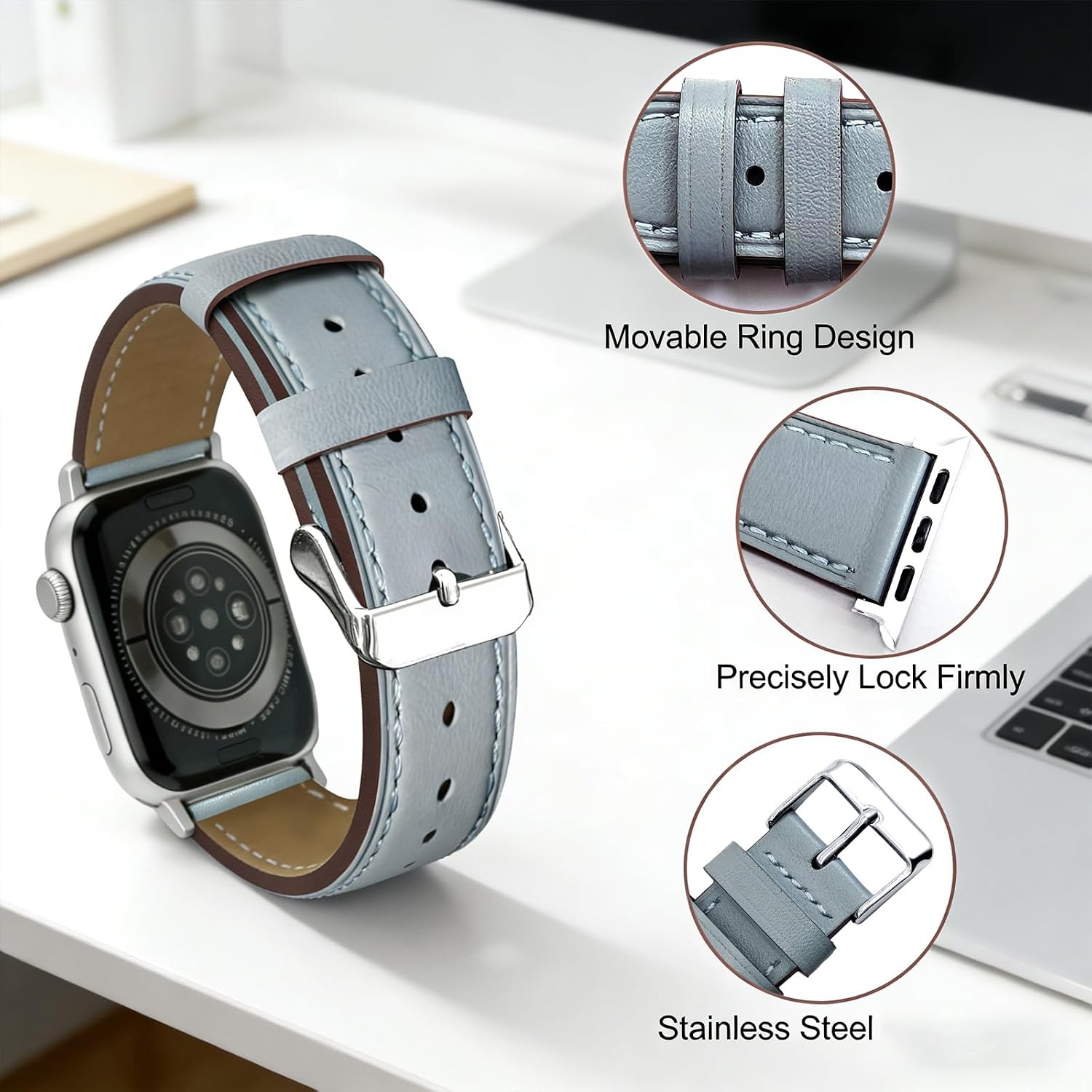 Premium Italy Leather Bands Compatible with Apple Watch Band 40mm 38mm 41mm 42mm 44mm 45mm 46mm 49mm Women Men, Leather Smartwatch Replacement Straps for iWatch Series Ultra SE 11 10 9 8 7 6 5 4 3 2 1