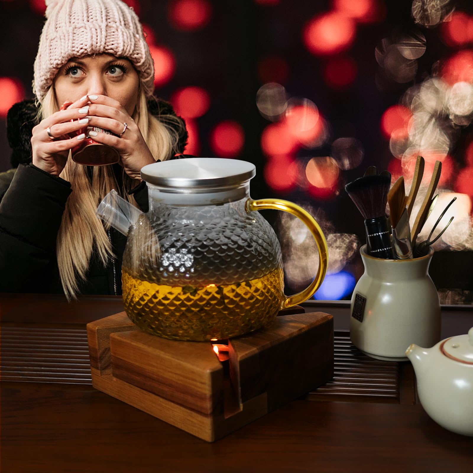 Chauffe-théière En Bambou Avec Bougie – Pour Maintenir Thé Et Café Au Chaud – Idéal Camping, Décoration