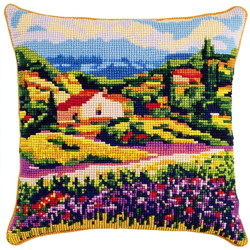 Kit de alfombra de punto anudado para cojín de salón con diseño de lavanda