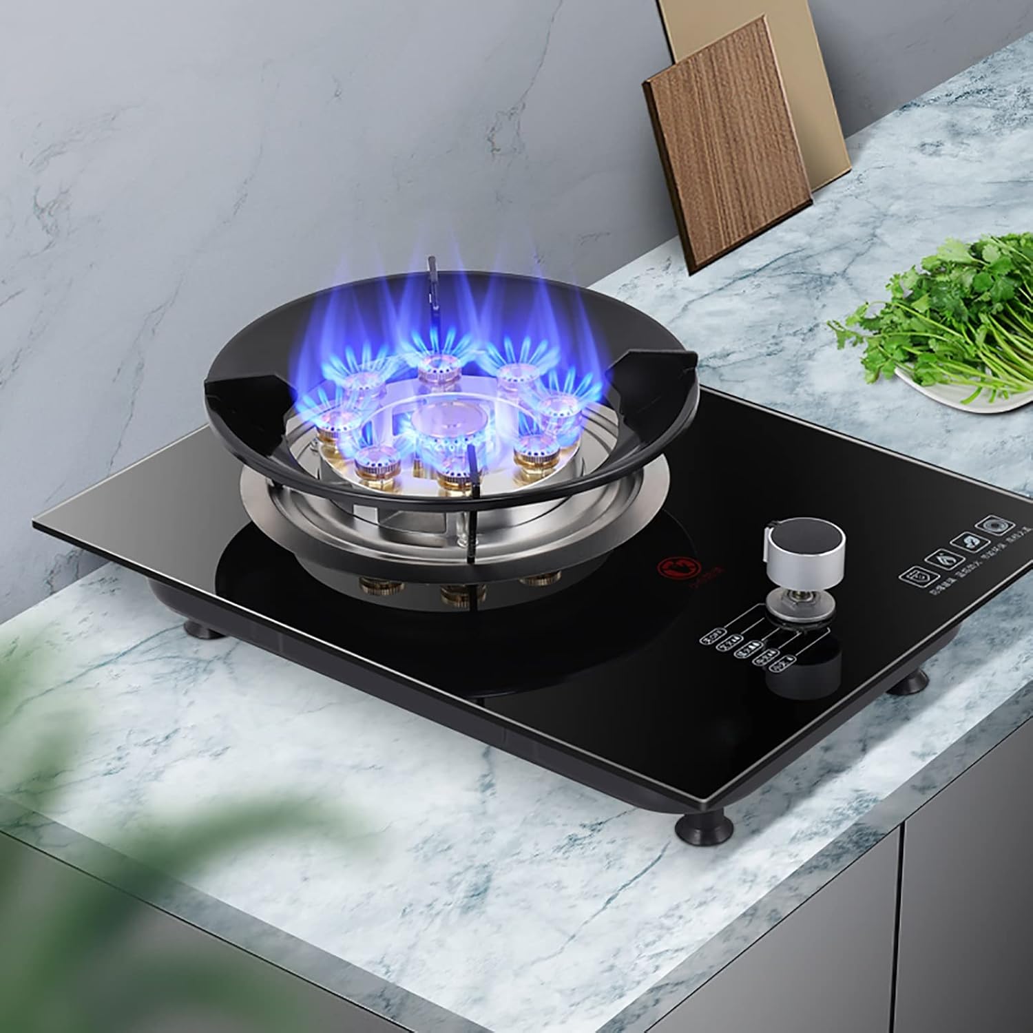 Burners Gas Hob gas hob 7.2KW Nine-Cavity Burner Built-in 33CM Cooktop Tempered Glass Cooker Hob，Natural Gas/Propane Gas, Automatic Switch-Off, Cast Iron Pan Support，Compact And Practical De(Lpg)