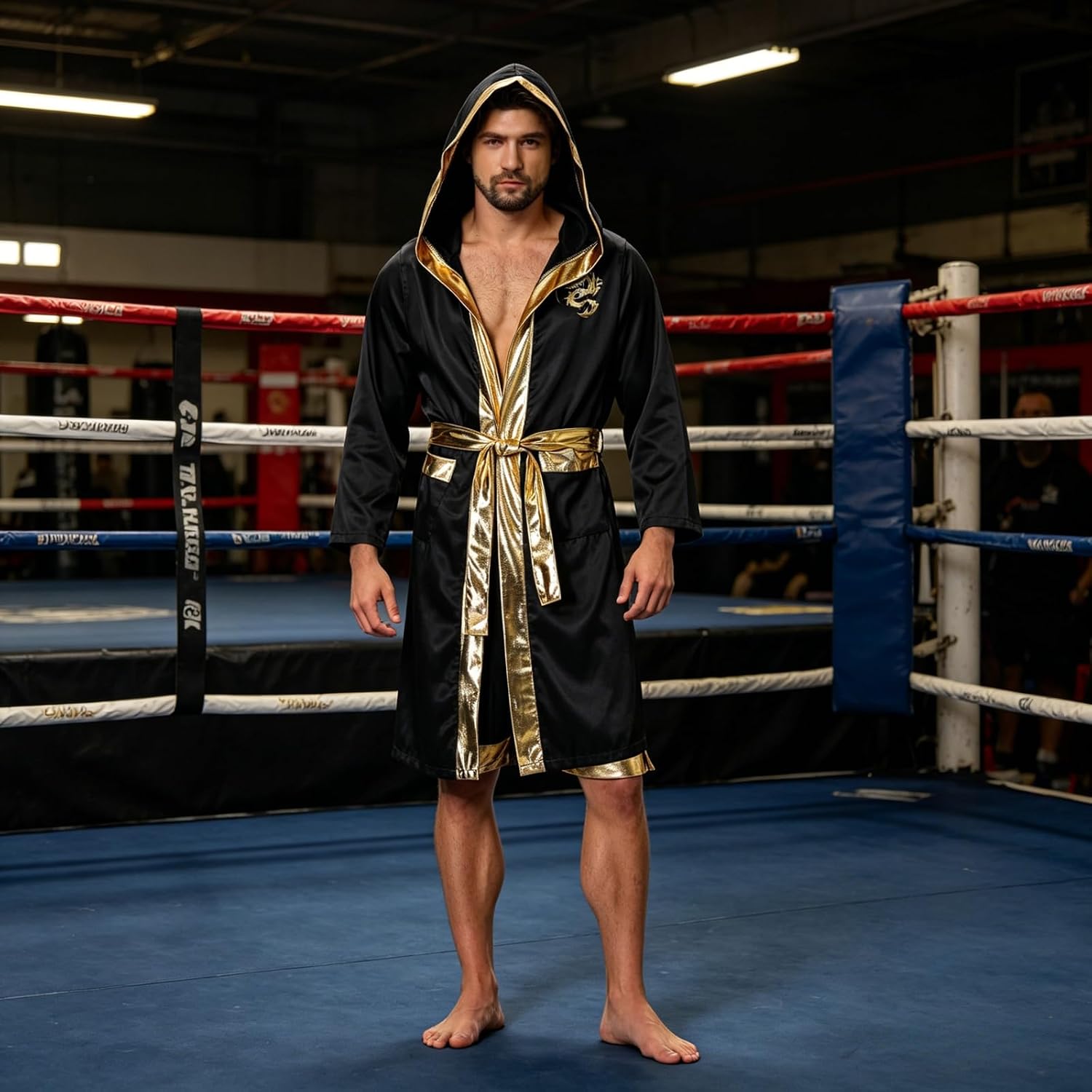 yolsun Adult Men Boxing Costume Boxer Hooded Robe and Shorts Set Halloween