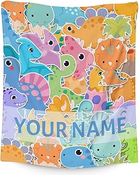 Personalized Dinosaur Blanket Gifts with Name - 50"x60" Cute Throw for Girls & Boys - Colorful Soft Fuzzy Blankets for Bed, Couch & Living Room