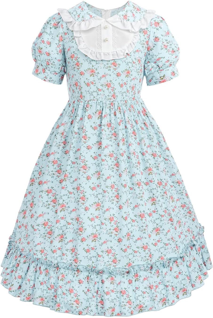Nuoqi Prairie Dresses for Girls Green Pioneer Girl Costume Colonial Dress with Apron