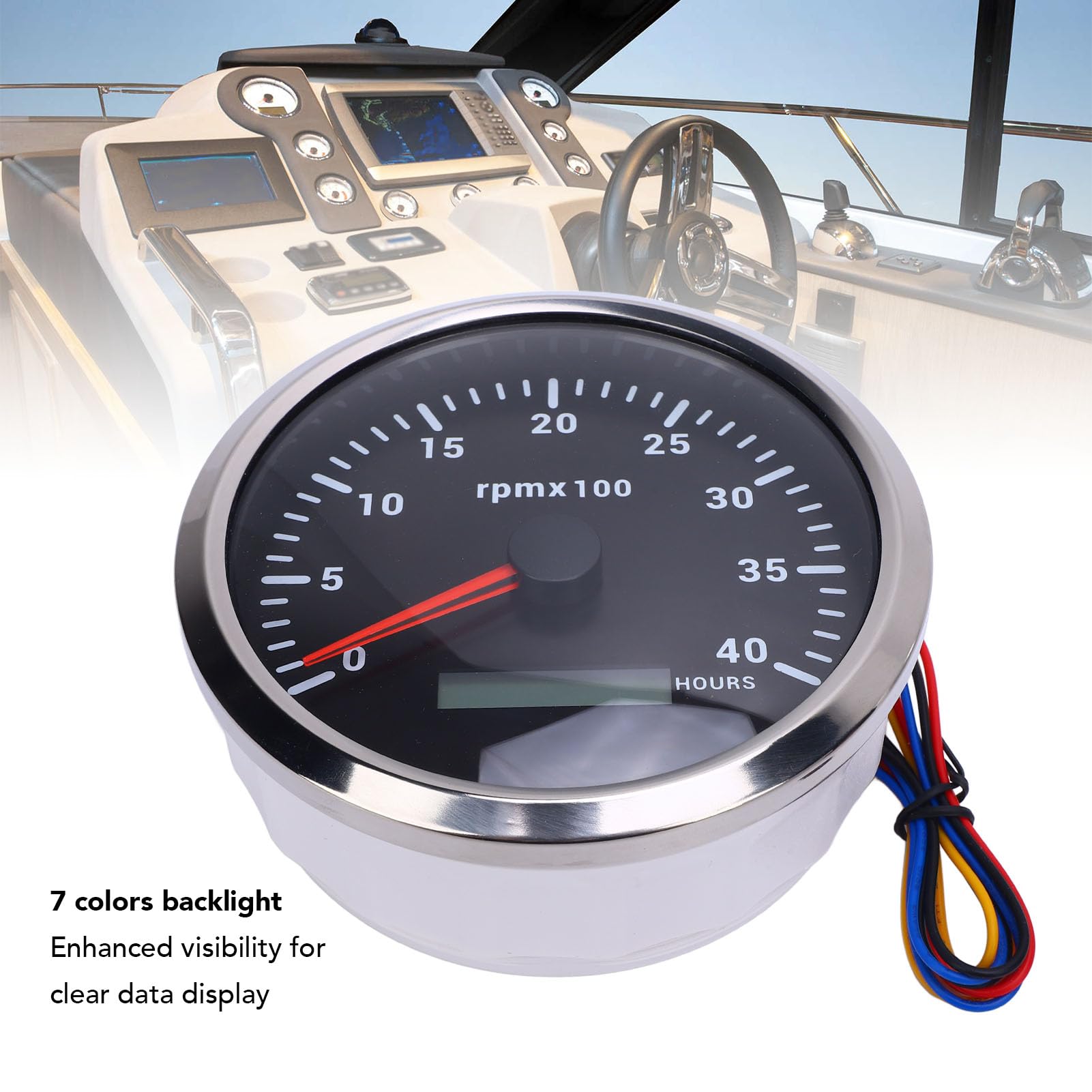 Tachimetro 110mm 4000 RPM con Contatore Ore Retroilluminazione 7 Colori Compatibile con Auto Camion Barche Strumento Professionale per Motori a Benzina e Macchinari Agricoli Ideale per Veicoli