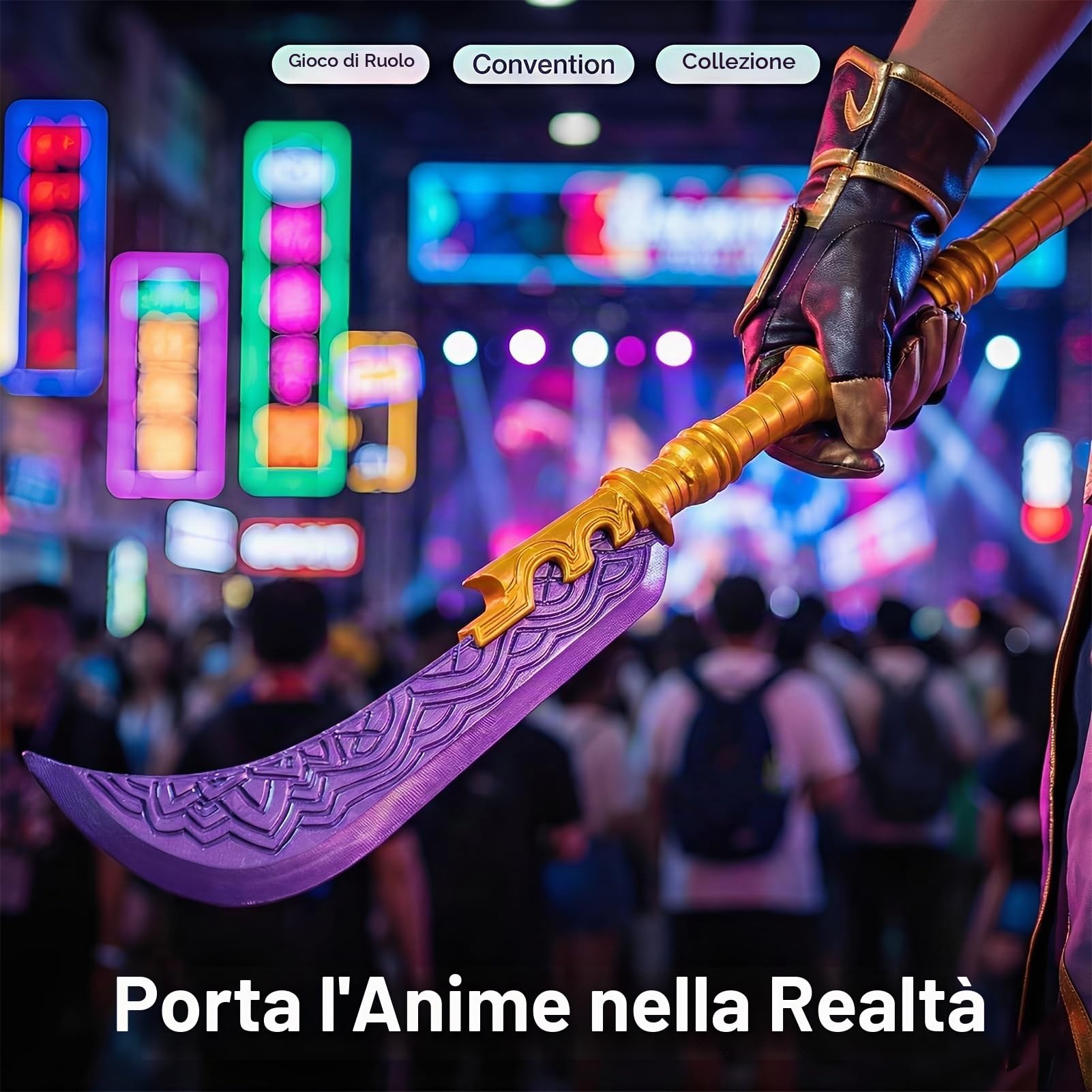 Elprico Spada Cosplay, Replica di Spada Anime in PLA Stampata in 3D da 25 Pollici con Cordino per Appendere la Campana, per la Collezione di Costumi
