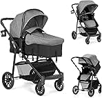 BABY JOY Baby Stroller, 2 in 1 Convertible Carriage Bassinet to Stroller, Pushchair with Foot Cover, Cup Holder, Large Storage Space, Wheels Suspension, 5-Point Harness (Gray)