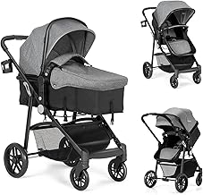 BABY JOY Baby Stroller, 2 in 1 Convertible Carriage Bassinet to Stroller, Pushchair with Foot Cover, Cup Holder, Large Sto...