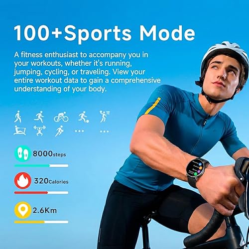 Vista 5 de Yihou Reloj inteligente militar con GPS/brújula/altímetro con linterna 100+ modos deportivos Bluetooth llamada para hombres 1.32 '' Amoled para Negro