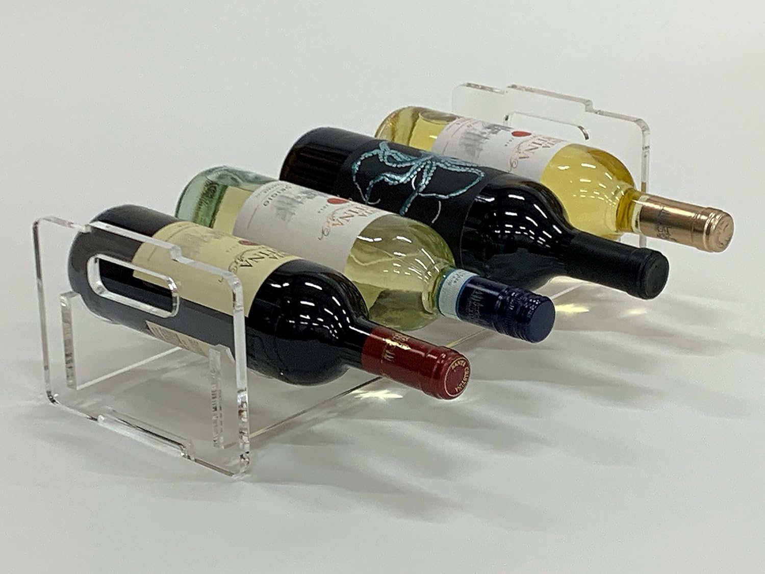 Clear Acrylic Stackable Wine Rack Holds 4 Bottles, Approximately 16.5 x 7 x 5.5 Inch