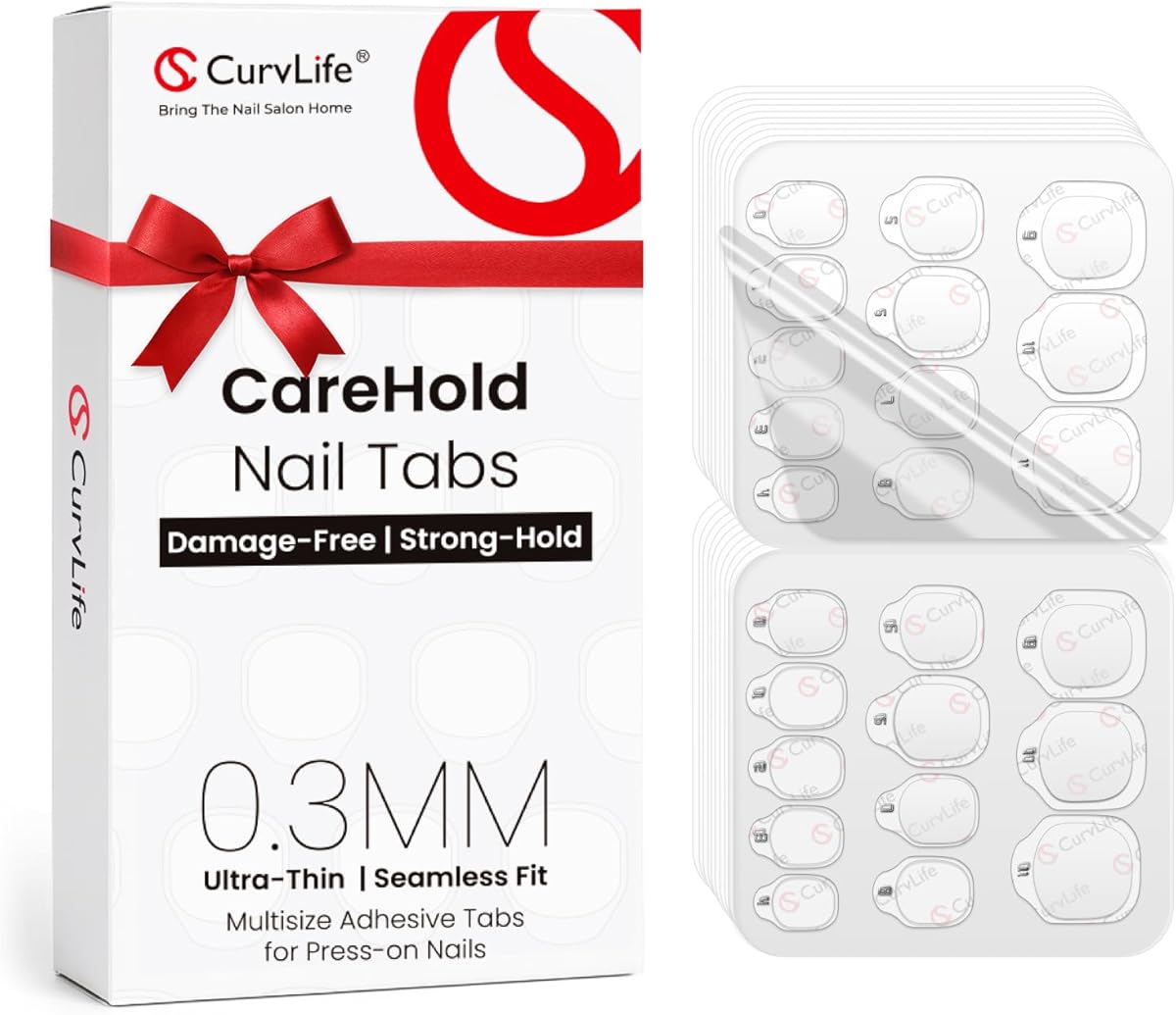 Curvlife CareHold Strong Hold Nail Adhesive Tabs for Valentine Press On Nails – 10 Sheets 240pcs 12 Sizes, 0.3mm Ultra Thin Waterproof Breathable Nail Glue Stickers, Daily Wear and Gentle Removal