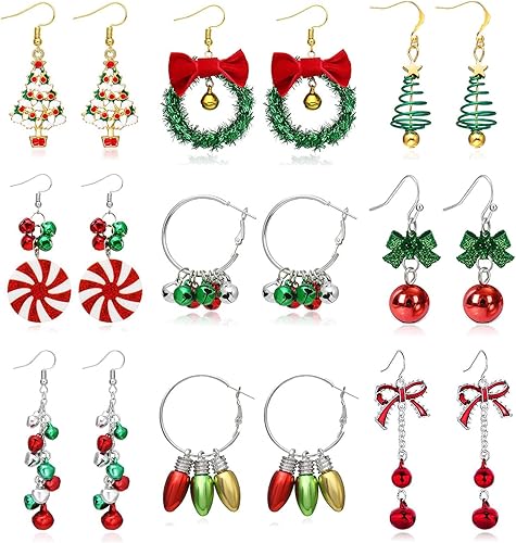 9Pairs Christmas Earrings for Women Stocking Stuffers Cute Holiday Gift Xmas Tre