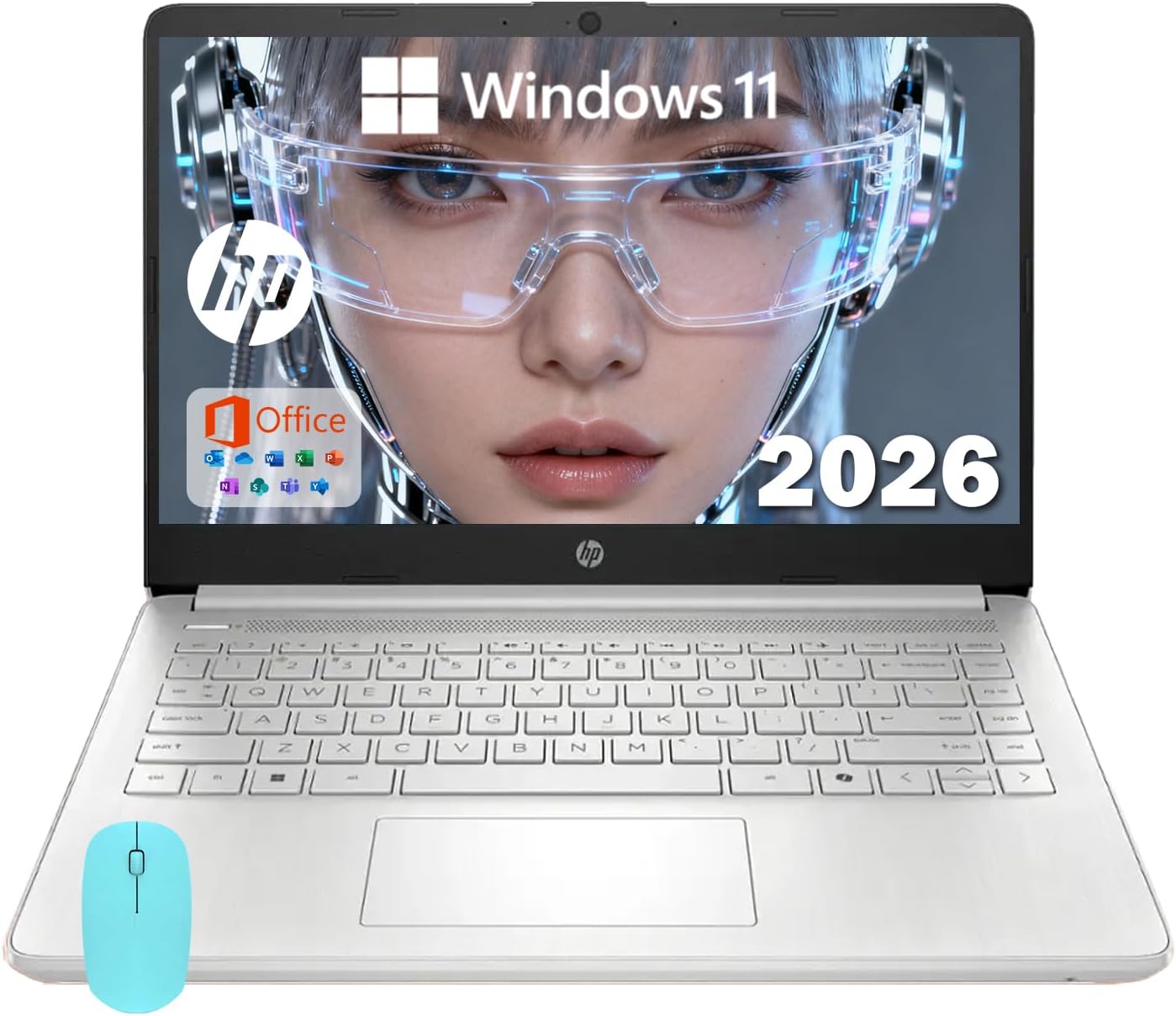 HP 14 Elite Laptop, 8GB RAM, 1.12TB Total Storage (128GB UFS+1TB Cloud), Natural Silver, Office 365, Intel 4-Core, Win11, Copilot AI, 11Hr Battery, Alpacatec Mouse