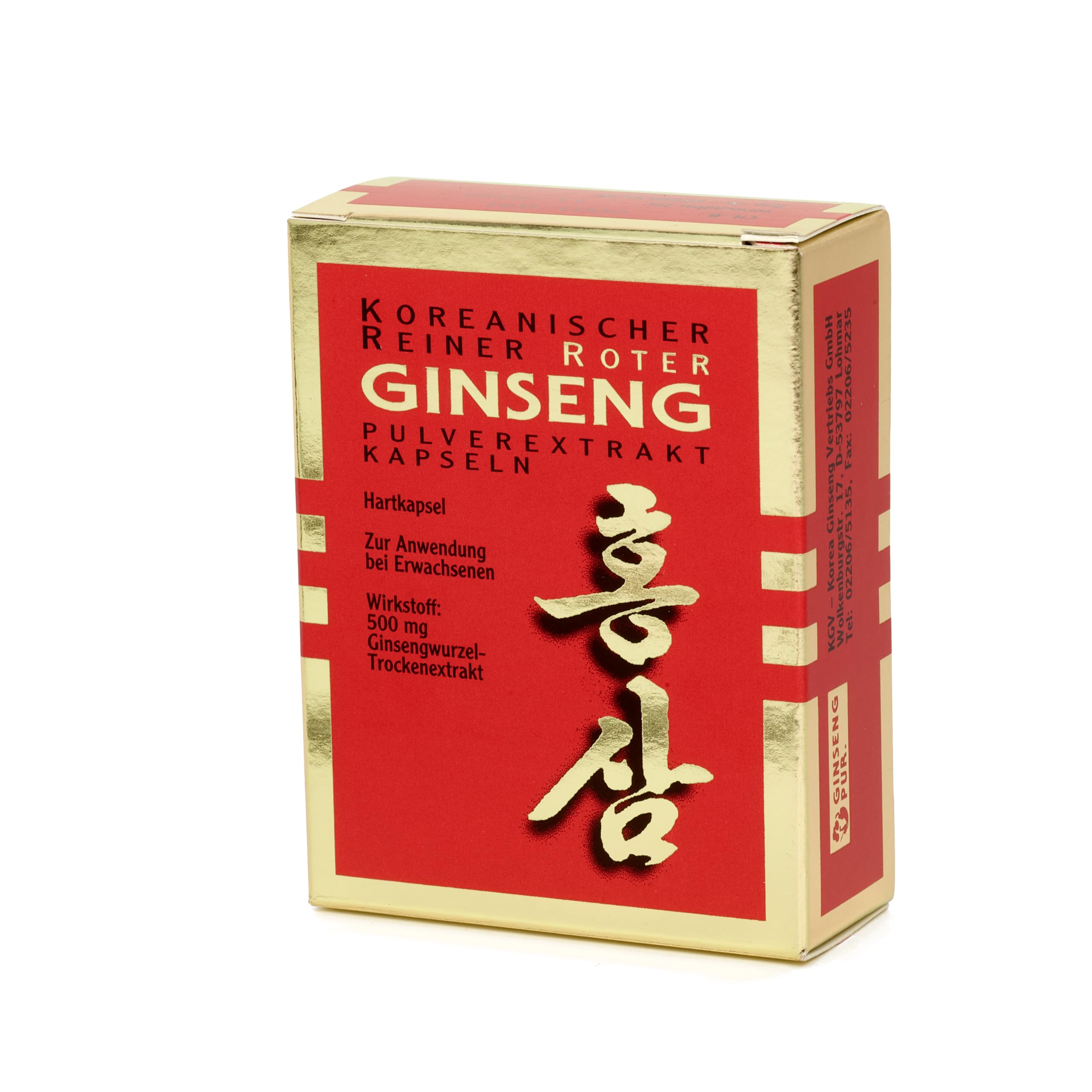 KGV Koreanischer Reiner Roter Ginseng, 30 Pulverextrakt Kapseln, je 500 mg hochdosiertes Trockenextrakt, Arzneimittel mit 6-jährigem Panax Ginseng