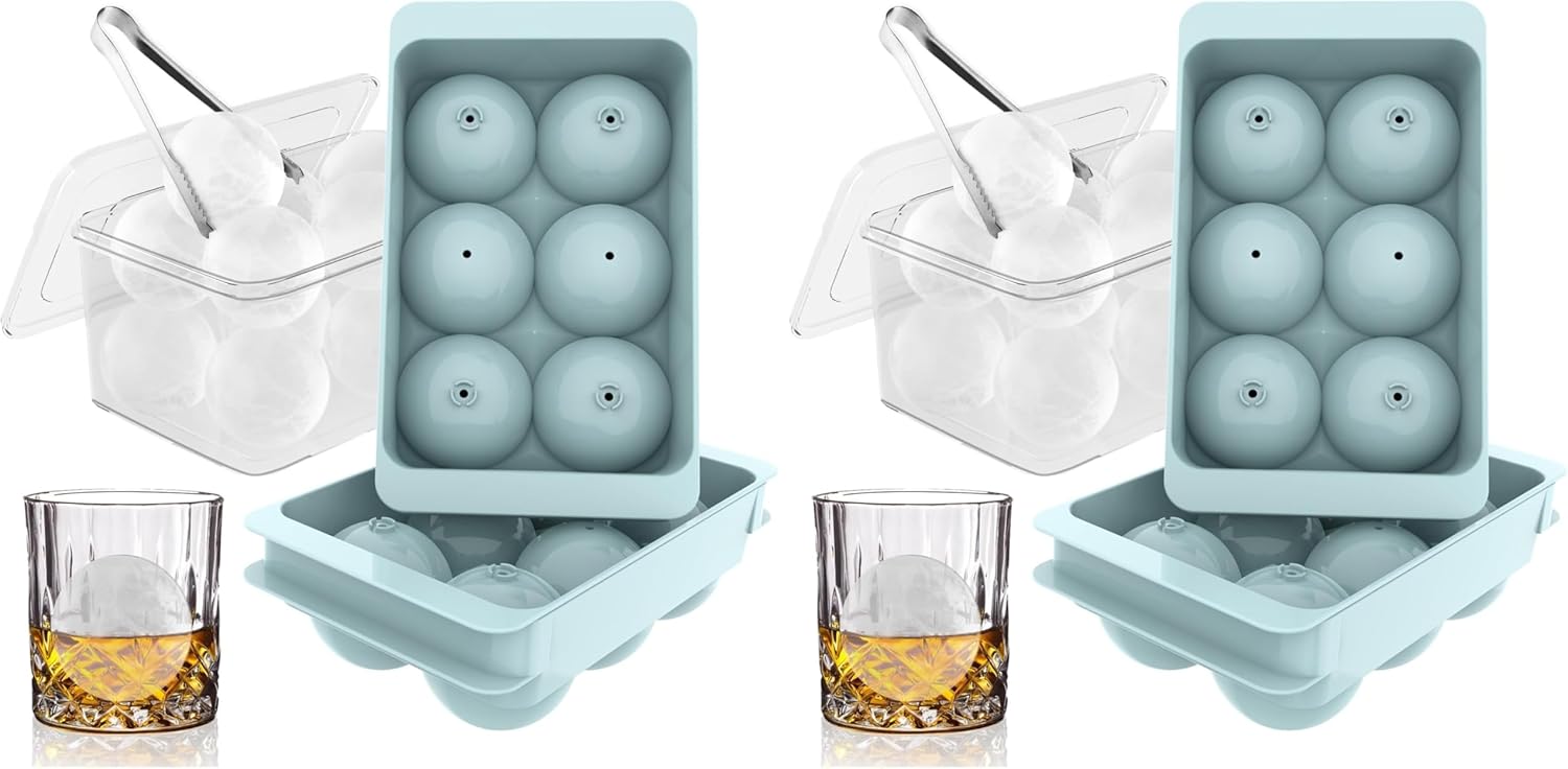 WIBIMEN Large Ice Cube Molds, Big Round Whiskey Ice Cube Trays for Freezer, Easy to Fill & Release, Whiskey Bourbon Cocktail(1.9In*6 Balls- Blue/4 Pack)