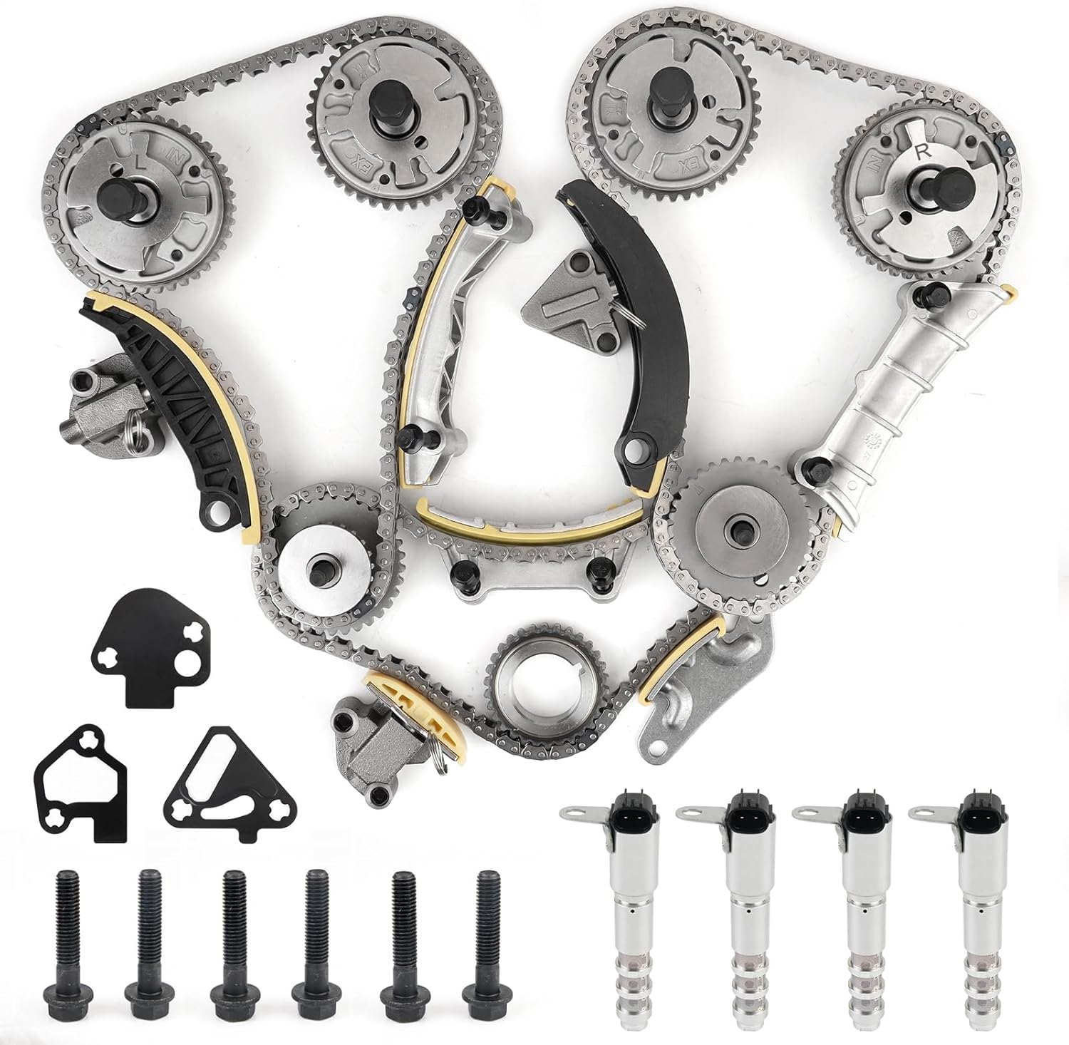 Timing Chain Kit 3.6 3.0 3.2 Compatible with Buick Cadillac Chevrolet GMC Pontiac Saab Saturn Suzuki Acadia Traverse Enclave Caprice Equinox 2007-2022 with Sprocket Solenoid
