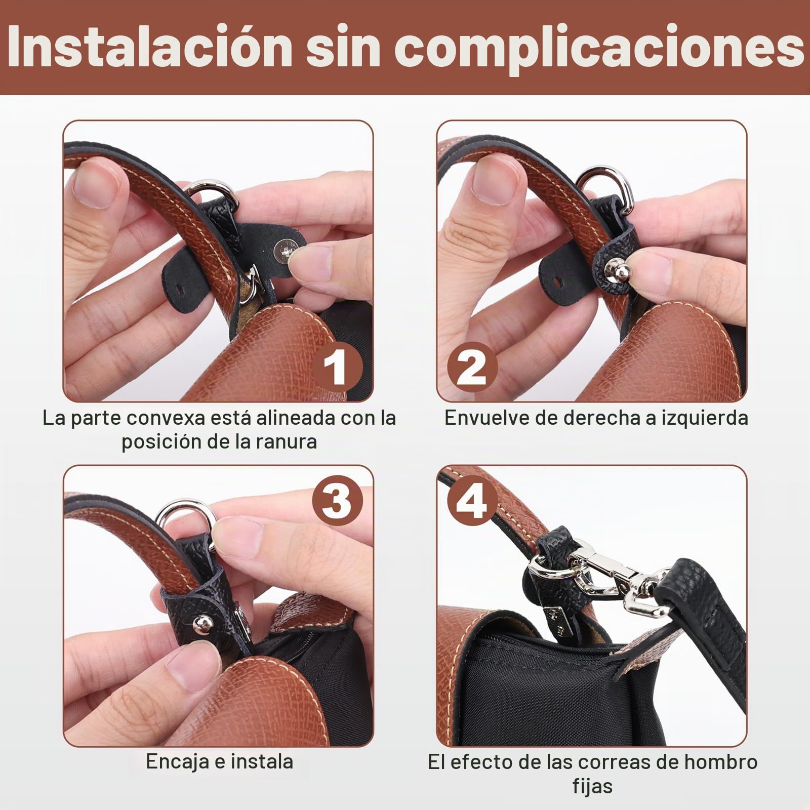 GADITIEK Correa Longchamp - Diseño de hebilla ajustable sin perforaciones para correa de mini bolso longchamp, piel marrón