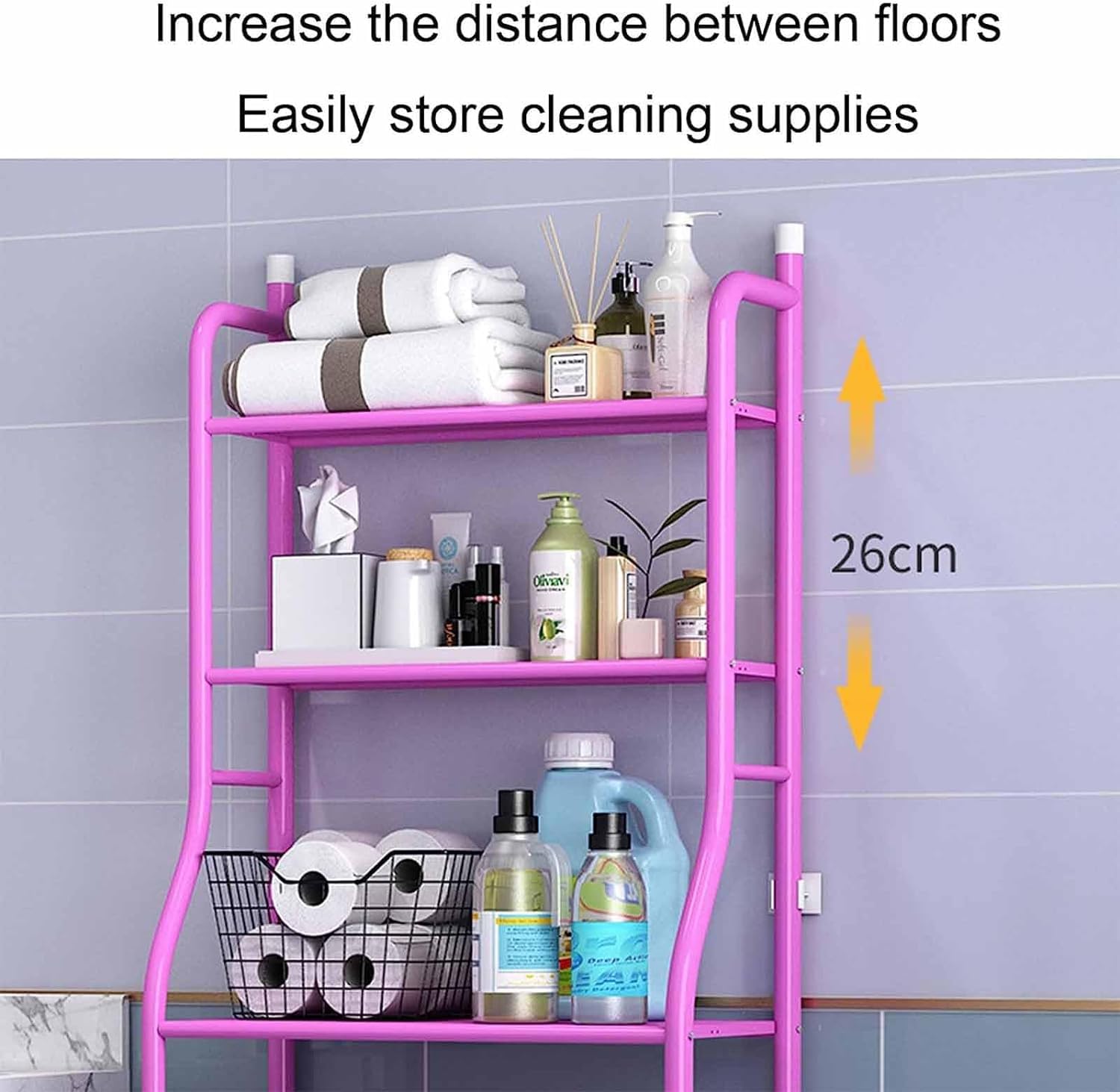 Étagère De Salle De Bain 3 Niveaux En Métal Noir – Autonome Au-dessus Des Toilettes, Avec Crochets - 11