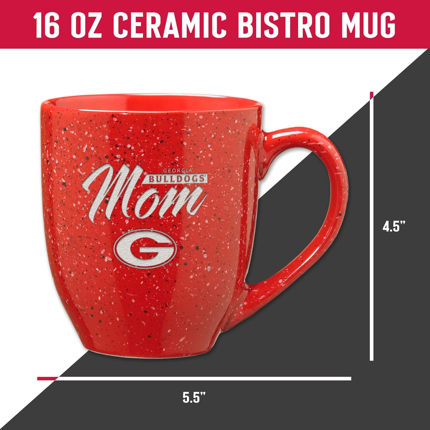Rico Industries NCAA Georgia Bulldogs Mom 16 oz Team Color Laser Engraved Speckled Ceramic Coffee Mug - Image 5