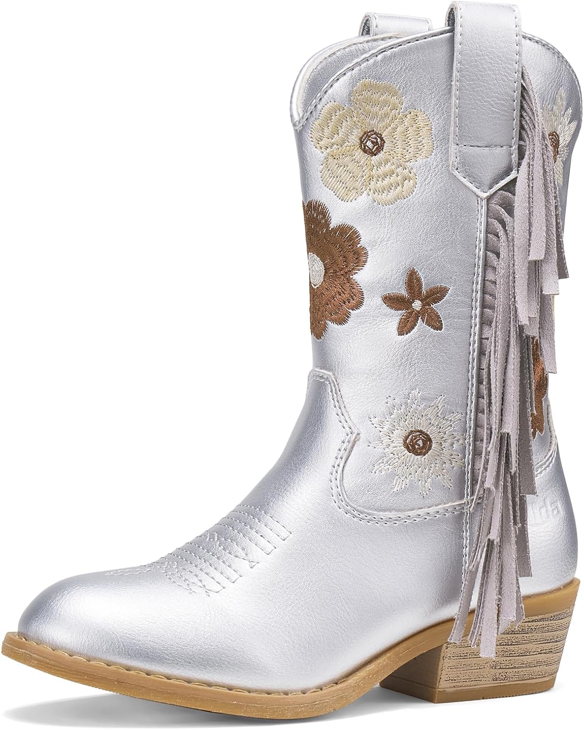 Rollda Girls Cowboy Boots, Cowgirl Boots with Tassel, Floral Embroidered Kids Western Boots for Toddler/Little Kid/Big Kid