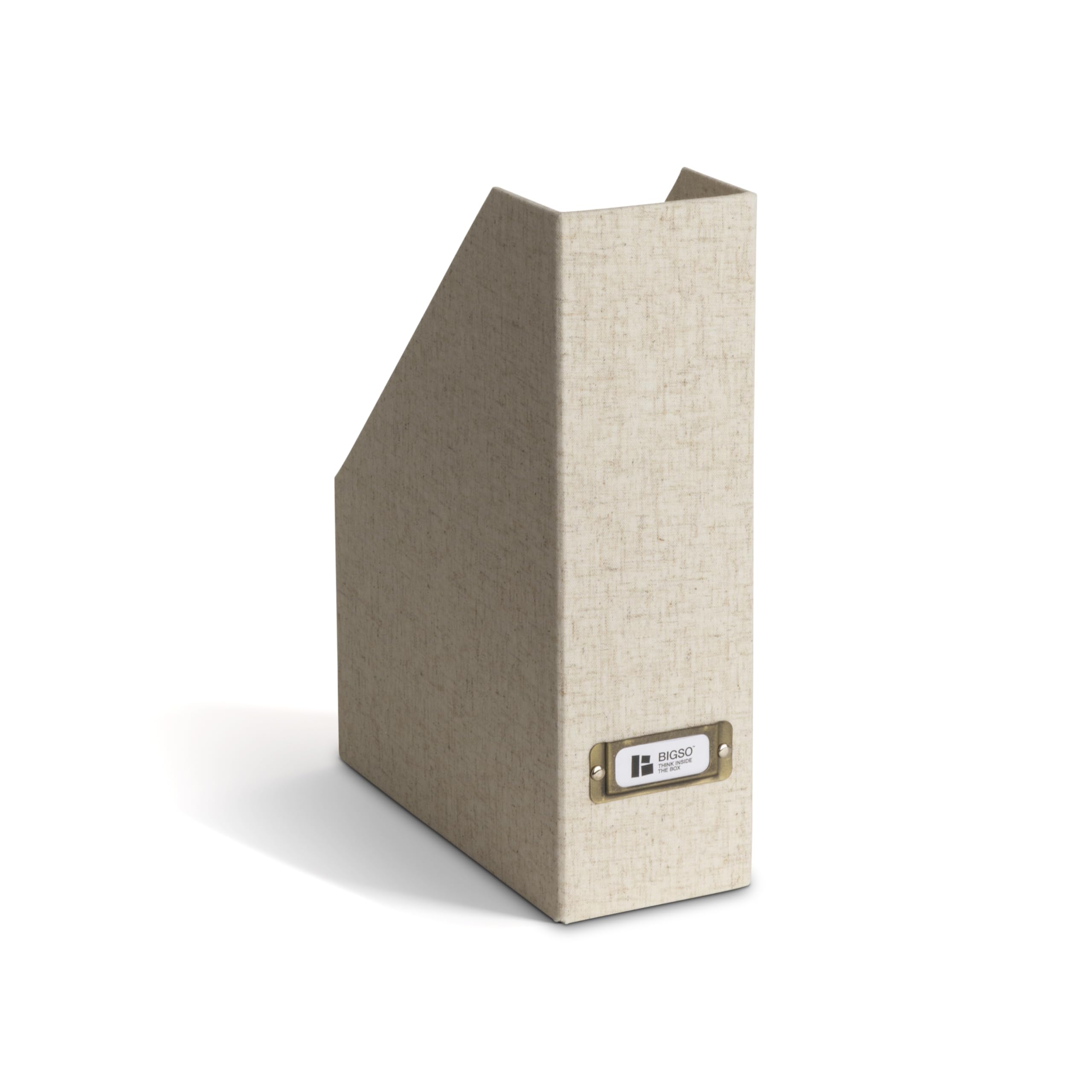 BIGSO VIKTORIA Magazine File - Storage Box with Labelling Label - Desk Tray for Files, Documents & Magazines - Standing Folder Made of Recycled Fibreboard and Paper - Linen