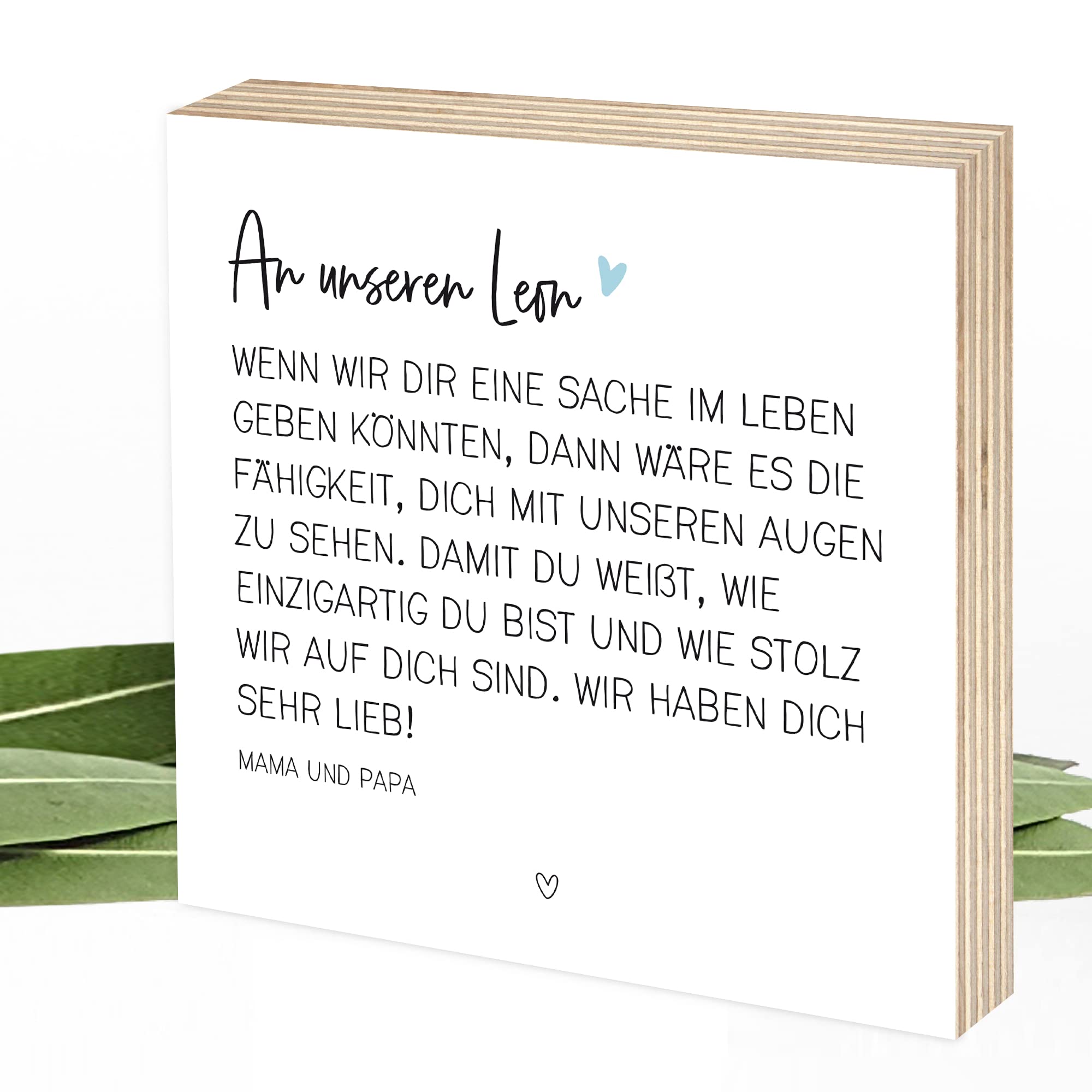 Wunderpixel® personalisiertes Holzbild Du bist einzigartig - Geschenk-Idee von Eltern für Sohn zum Auszug, Geburtstag, Abitur, Studium - Deko mit persönlichen Worten 15x15x2cm - personalisierbar