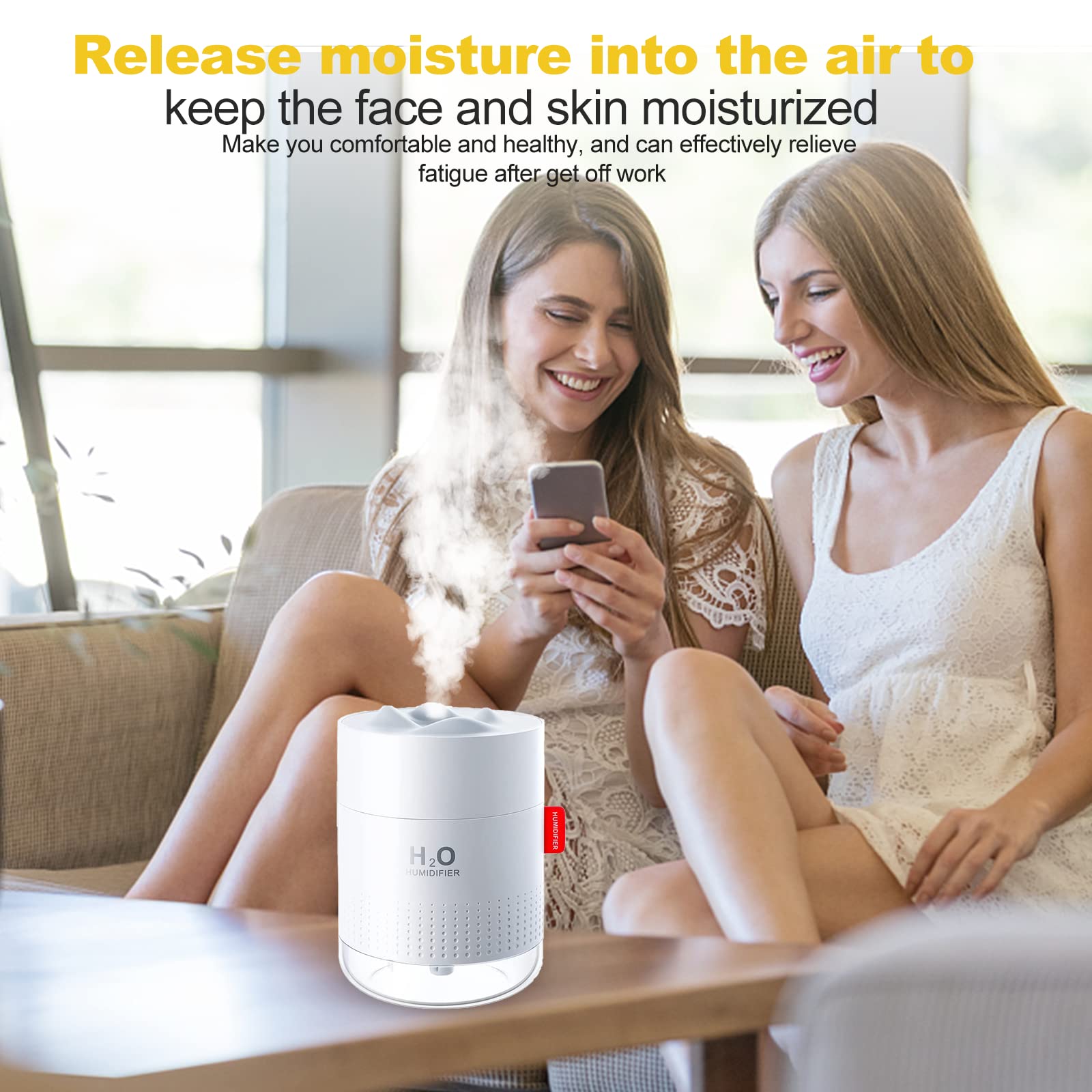 Humidificateur Ultrasonique 500 Ml Chambre Bébé - Veilleuse + Minuterie 4/8h - Silencieux Portable Blanc/Rose