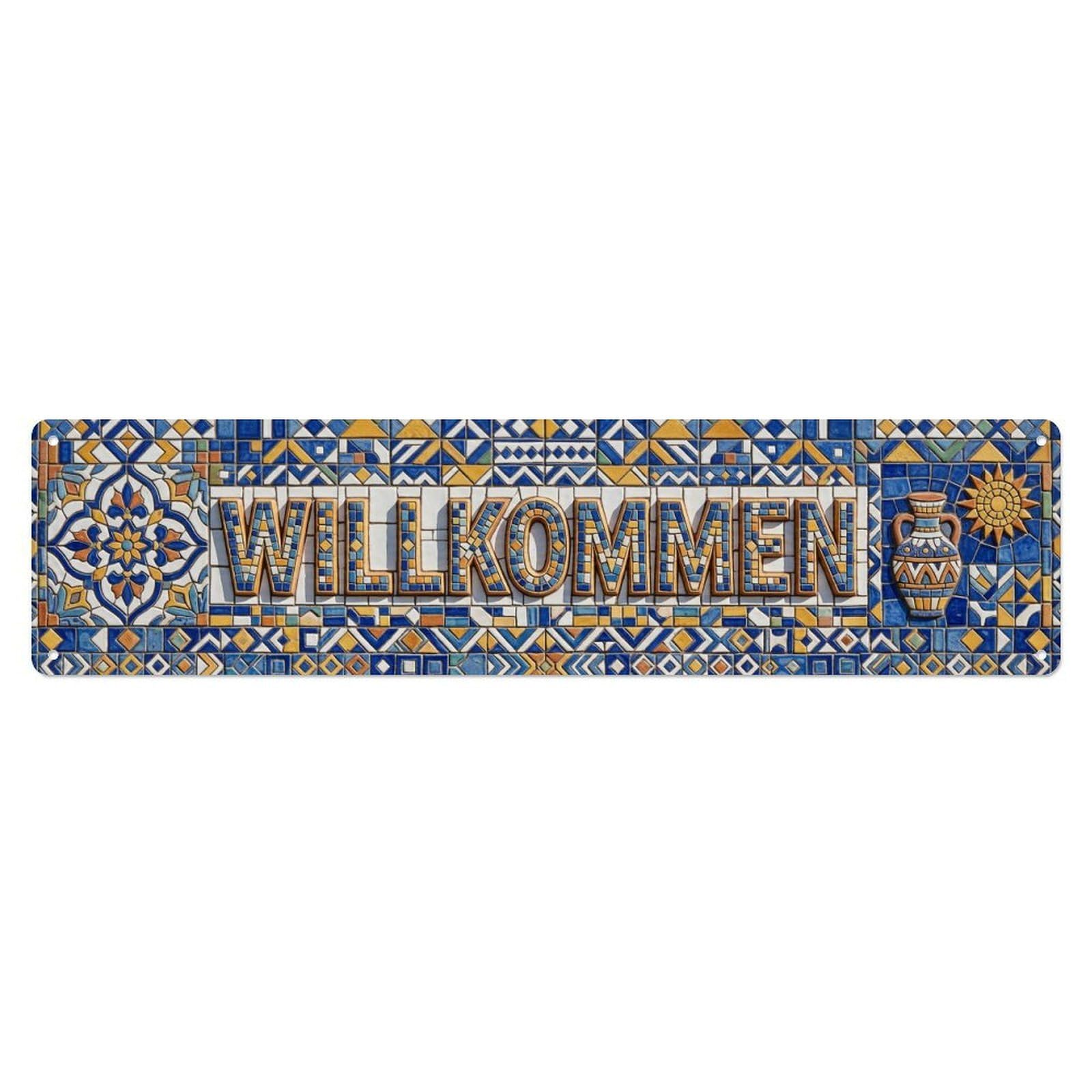 Ceramic Tile Mosaic Pattern Welcome Metal Tin Sign