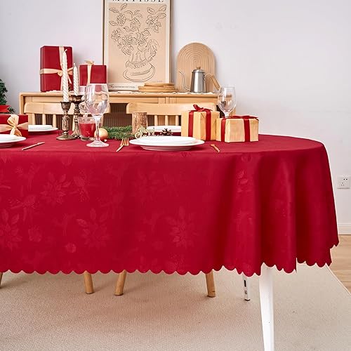 Miniatura 248 de Mantel Redondo Dorado Mantel de Mesa con Patrón de Hojas Borde Festoneado Sedoso Suave Impermeable Lavable 50 Pulgadas Cubierta de Mesa de Tela