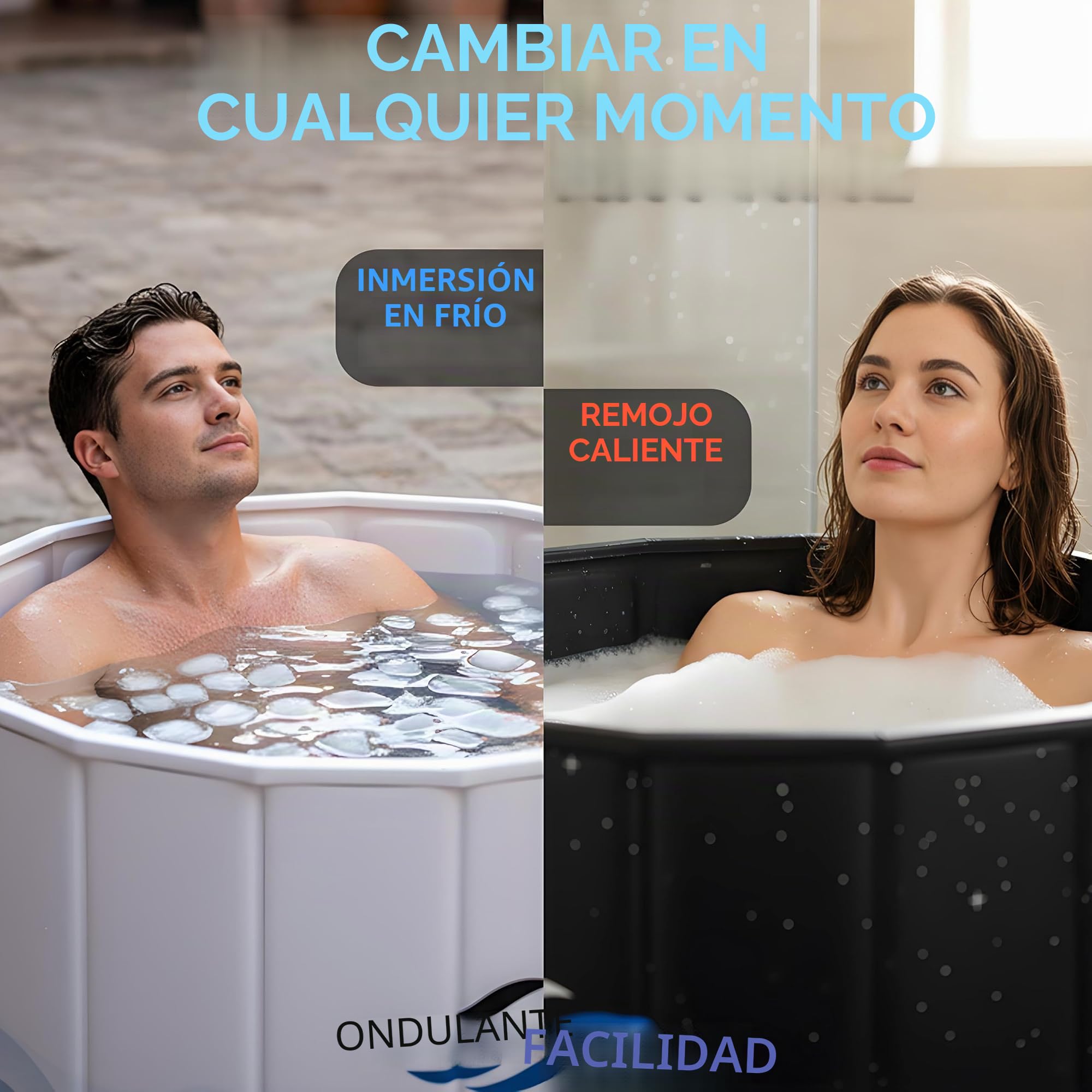 WAVYEASE Nueva Bañera Portátil Adultos（Ø80 x 65cm） - Inmersión Fría Plegable para Recuperación Muscular - Uso en Ducha/SPA Doméstico - Bañera Hielo Atletas (Blanca)