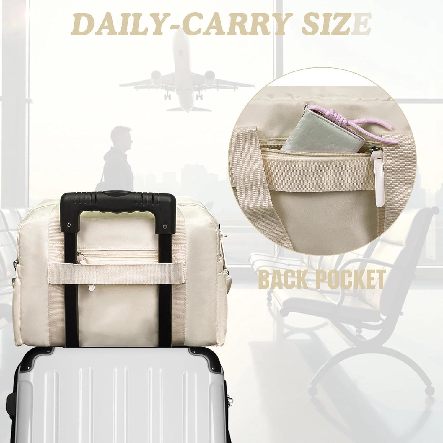 WOLT Small Gym Bag for Women, 14 inch Lightweight Gym Duffle Bag with Wet Compartment Quilted Tote for Sports Workout, Beige - Image 8