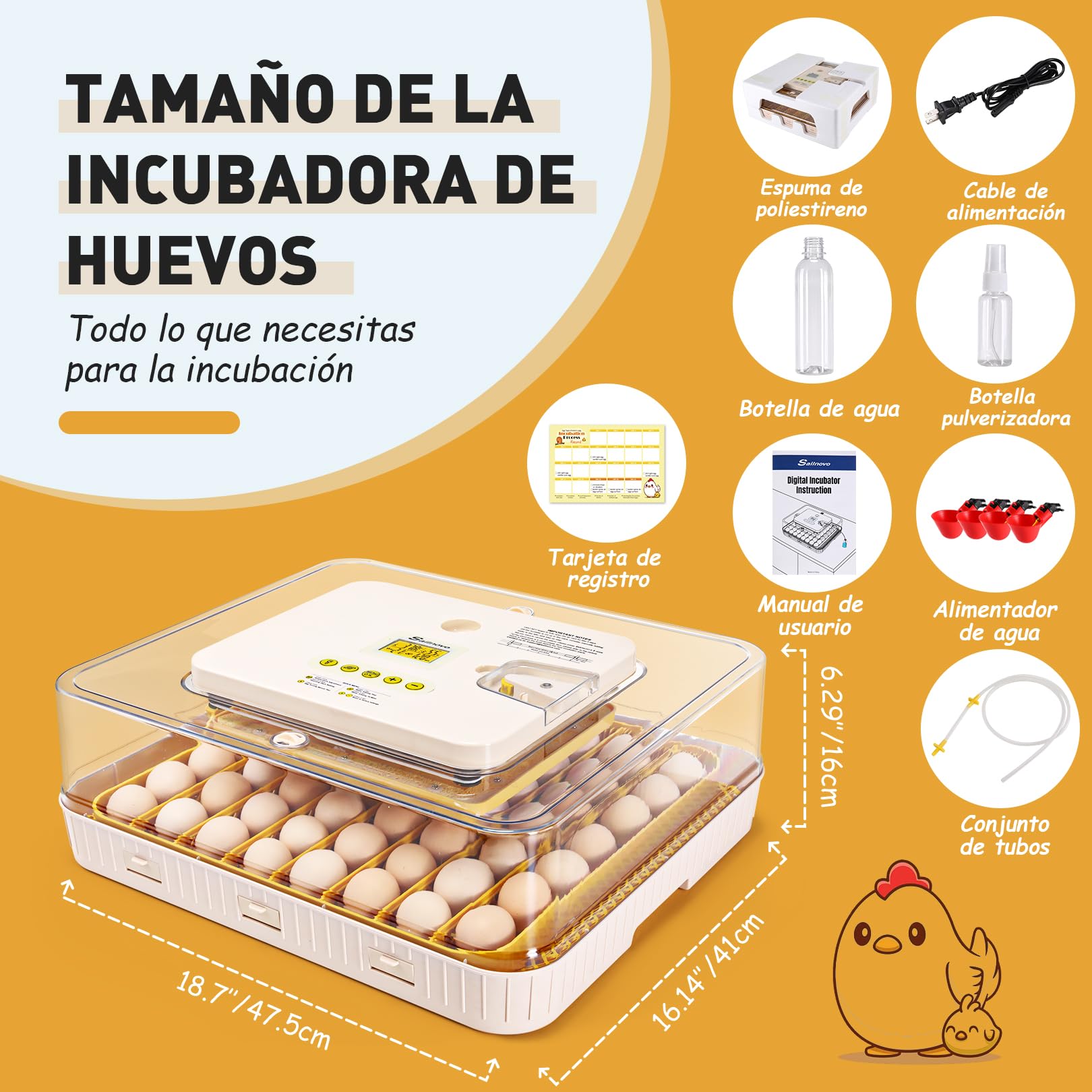 Sailnovo Incubadoras de Huevos Automaticas, Incubadora de 56 Huevos con Volteo Automático de Huevos y Humidificación automática, Incubadora para Huevos de Gallina, Codorniz, Pato, Blanco