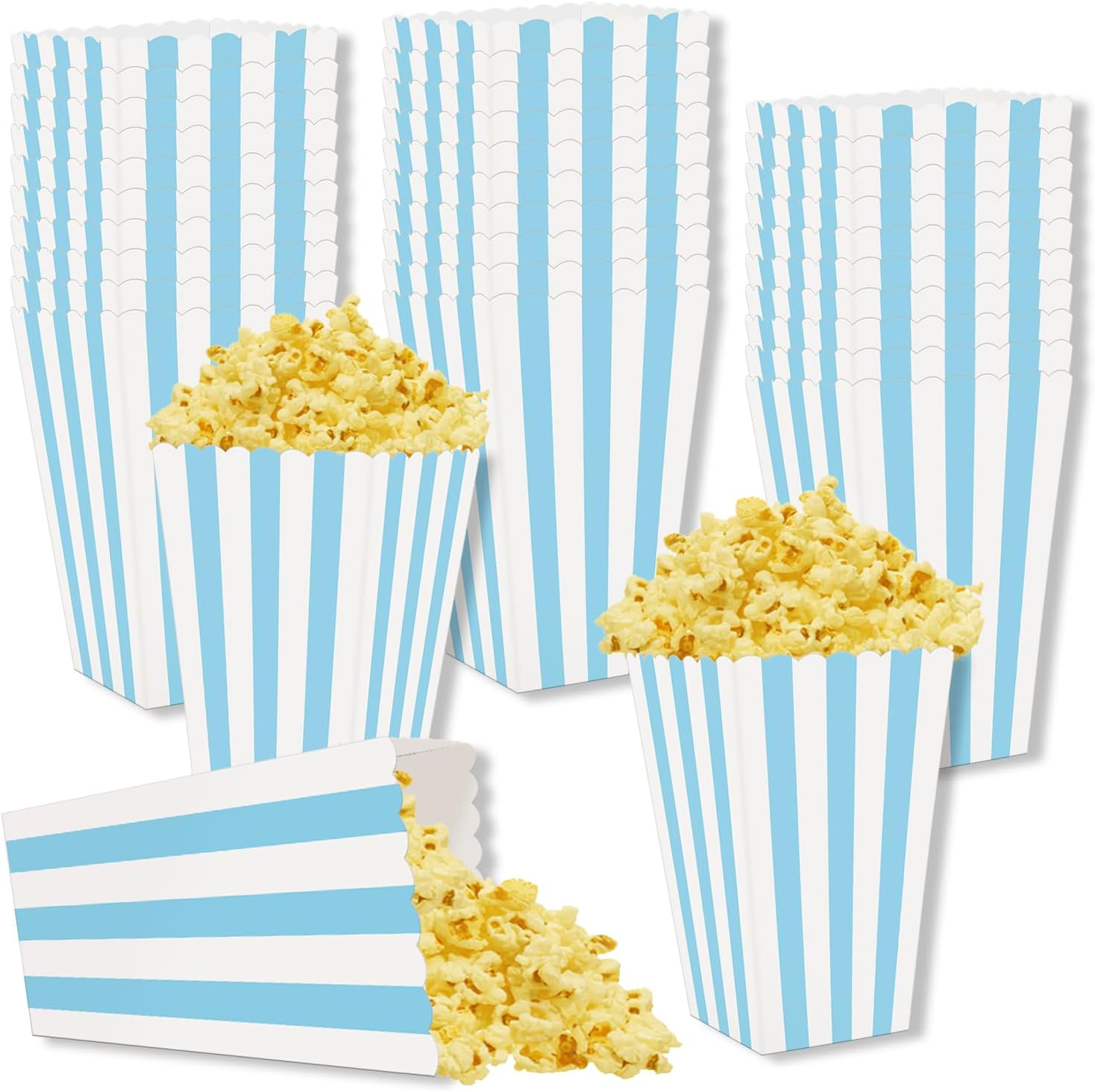 36 Pcs Blue and White Striped Popcorn Boxes 2 x 4.5 x 2.7 inch Mini Popcorn Boxes for Movie Decorations Cardboard Container for Party Disposable Snack Bags