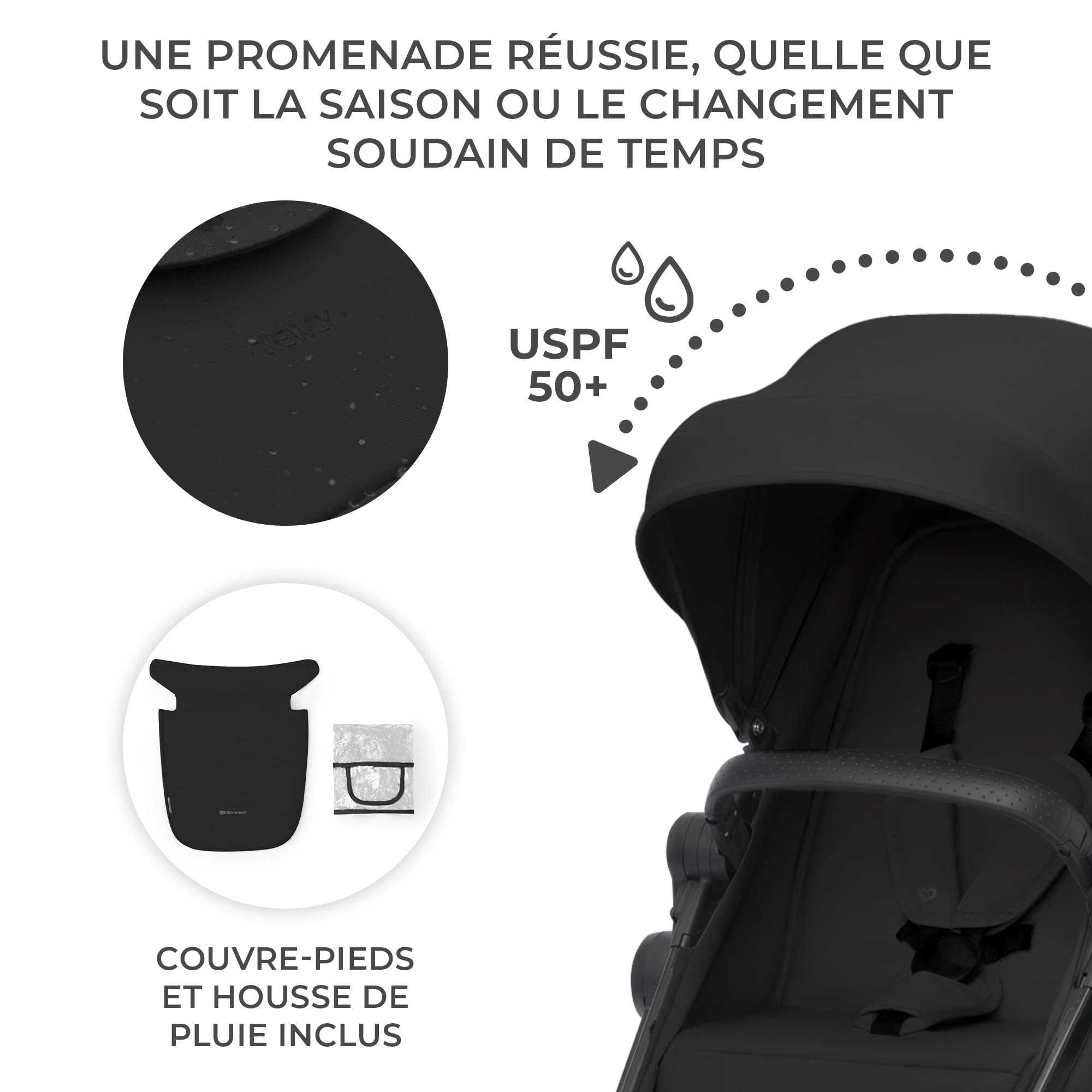 Kinderkraft NEWLY 3 en 1 Poussette, Avec Siège Auto MINK PRO I-Size 2 en 1 360 degrés, Poussette Canne, Trio, SYSTÈME DE VOYAGE, Landau Bébé, Accessoires, Adaptateurs, Nacelle, Jusqu’à 22 kg, Noir