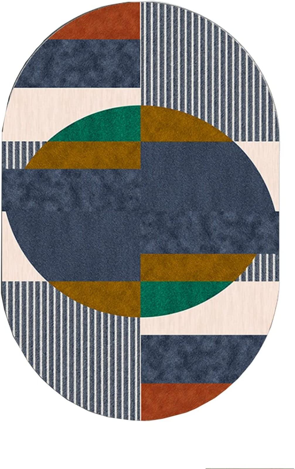 Nowoczesny, współczesny design Dywan obszarowy Owalny, geometryczny wzór Złoto Zielony Niebieski Antypoślizgowy Trwały miękki dywanik, 100 X 160 CM