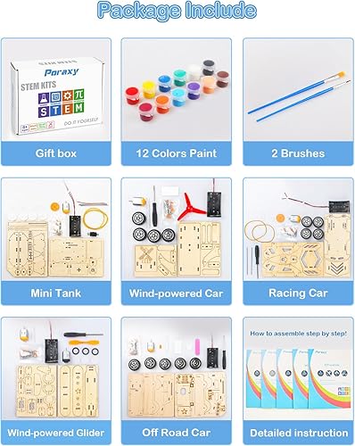 Miniatura 7 de Poraxy Kits STEM para niños de 8 a 10 años, 5 juegos de juguetes STEM para niños de 8 a 12 años, rompecabezas 3D de madera, kit de automóvil, kit de