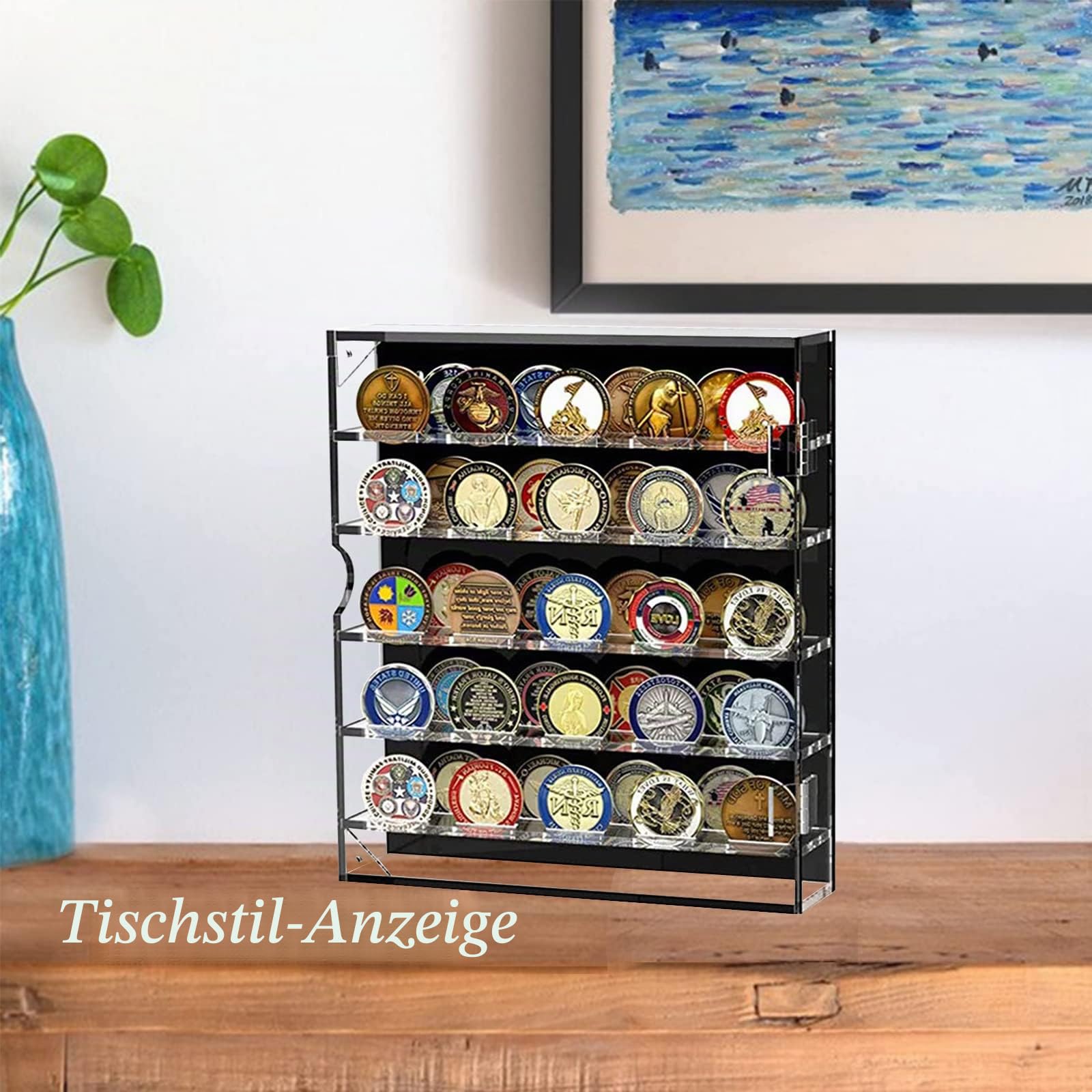 Challenge Münzvitrine，Münzhalter-Display, Herausforderungs-Münzdisplay, Militär-Münzhalter-Display, Acryl-Carmanon-Münzhalter, Münzbox für 45 Militärmedaillen-Poker-Chip、Anime-Münzen