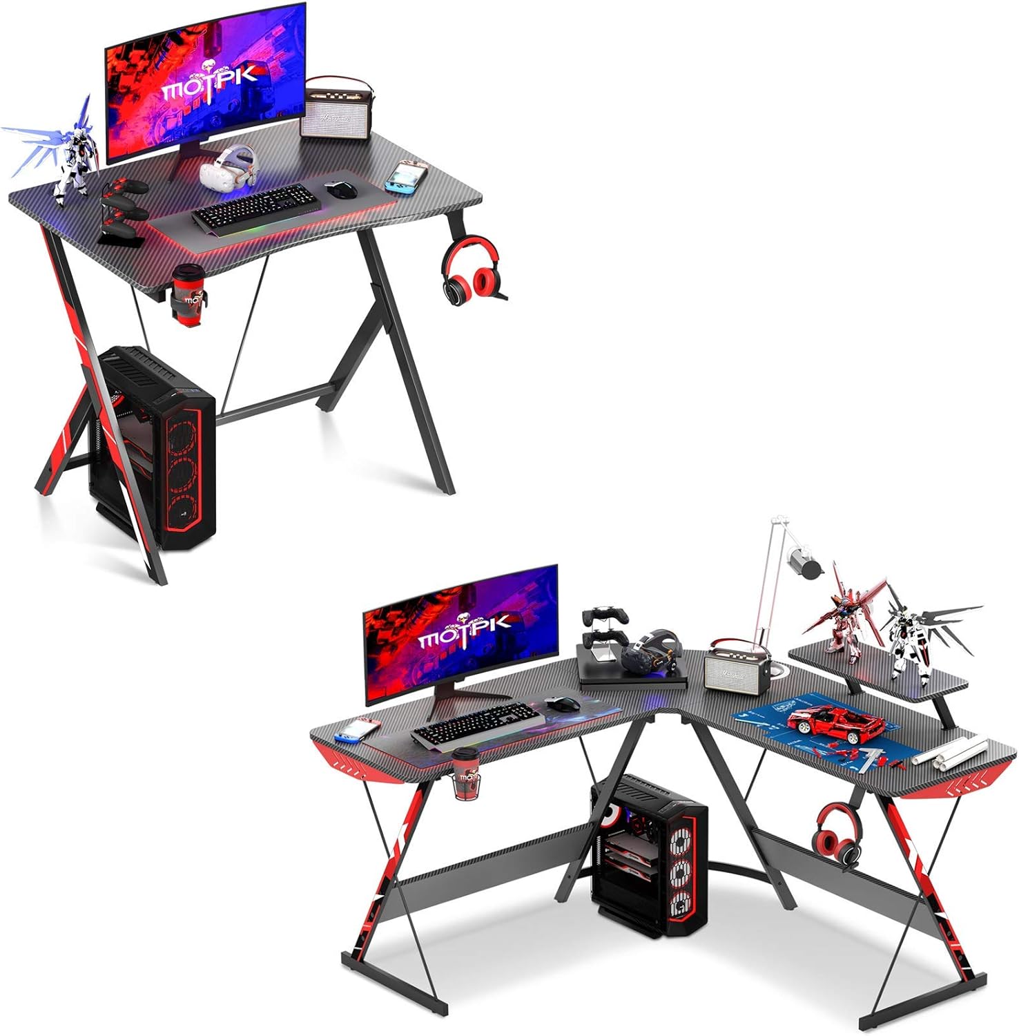 MOTPK Gaming Desk 31" + L shaped gaming desk, Carbon Fiber
