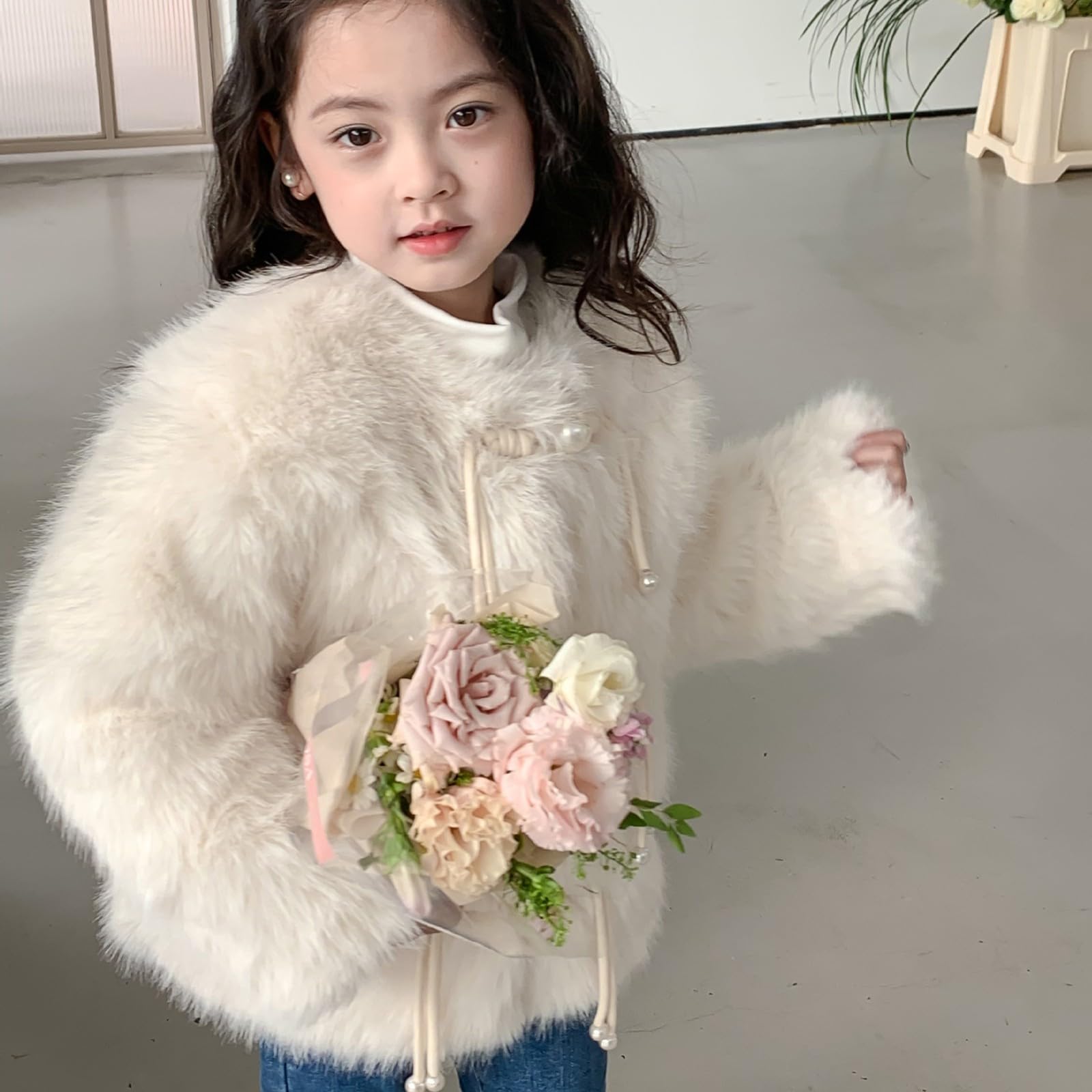 Generisch Niño Bebé Niños Niñas Suéter Chaqueta Peludo Invierno A Prueba de Viento Chaqueta Gruesa Chaqueta Caliente Ropa Exterior Abrigo Sudadera con Capucha Retro Mujer