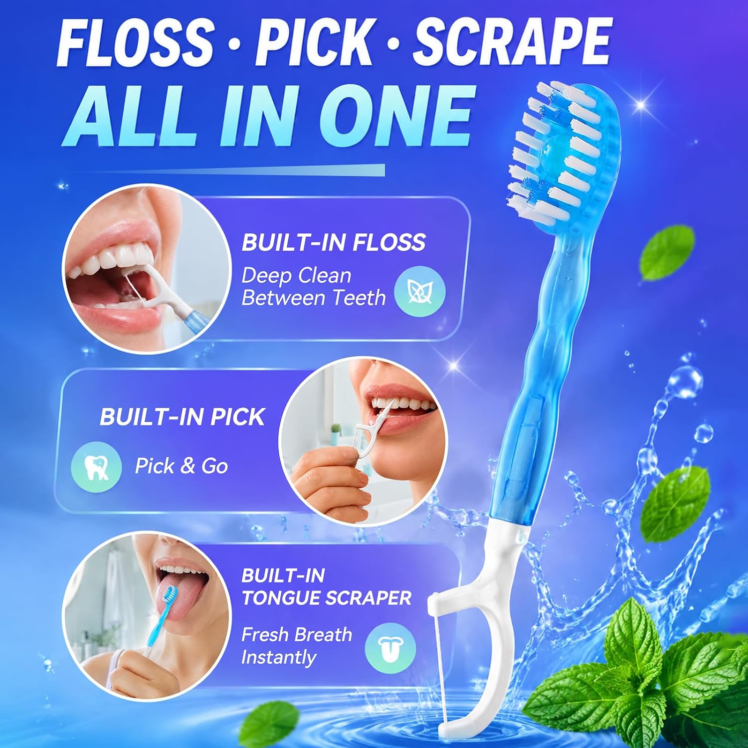 70Ct Mini Disposable Toothbrushes with Toothpaste Floss Pick & Tongue Scraper 5-in-1 Prepasted Travel Toothbrush Set for Hotel Camping Flight Car Use - Portable Case Essentials