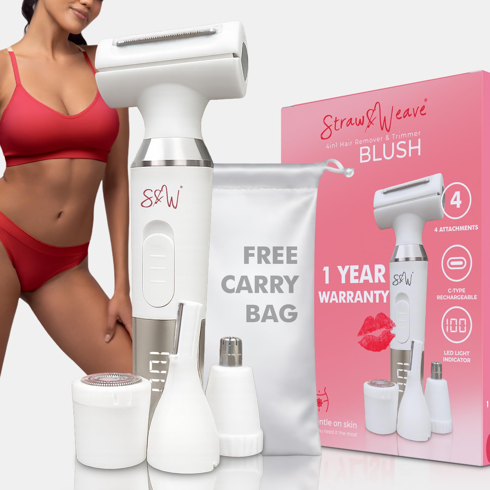 4-in-1 Trimmer for Woman | Facial Hair Removal Machine | LED Display & Free Carry Bag | Bikini Trimmer for Woman | 90 mins runtime | C type charging | Portable, quick, gentle & painless-image-18