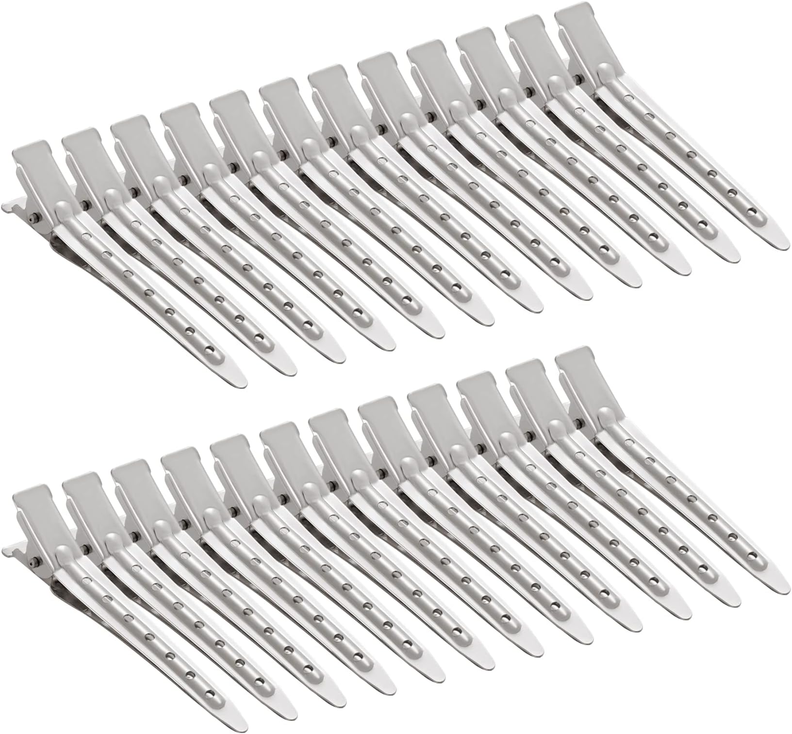 24 Packs Duck Bill Clips, Bantoye 2.75 Inches Rustproof Metal Alligator Curl Clips with Holes for Hair Styling, Hair Coloring, Silver