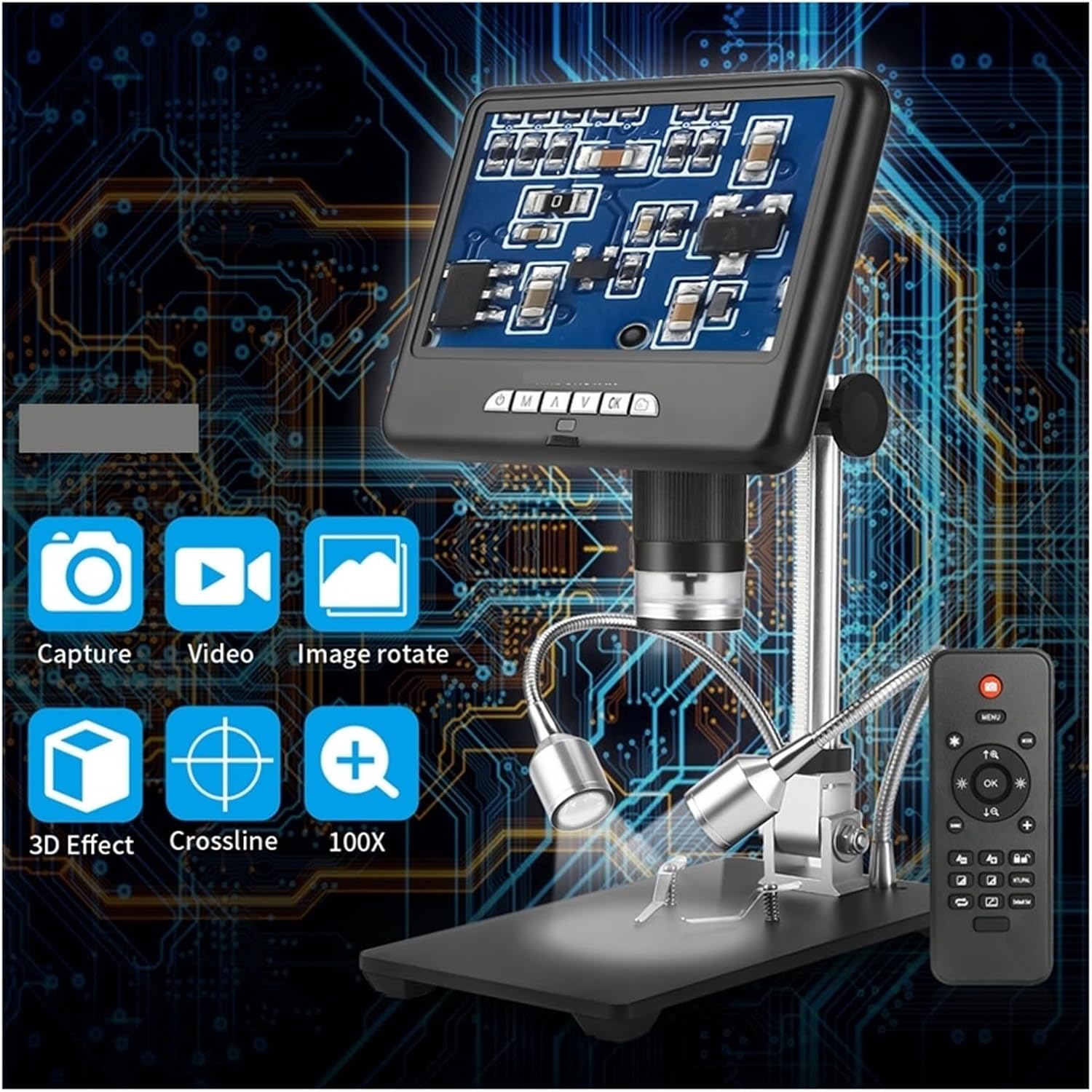 USB Microscope, Microscope 7" Digital 2MP USB 3D Video Phone Repair Soldering Tool Jewelry Magnifier Image Rotation for Children Students Adults Beginner Learning and Experiment