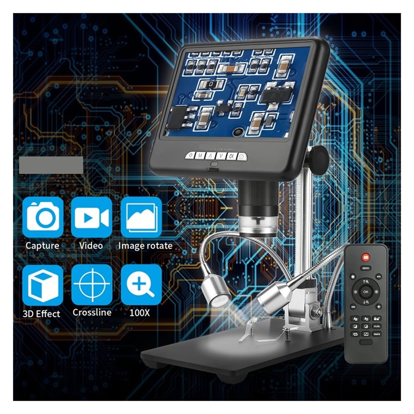 Mikroskop cyfrowy, Mikroskop 7" Cyfrowa Lupa Wideo 3D USB 2MP | Obrót Obrazu, Naprawa Telefonów, Lutowanie, Biżuteria, Dla Dzieci, Studenci, Dorośli, Początkujący