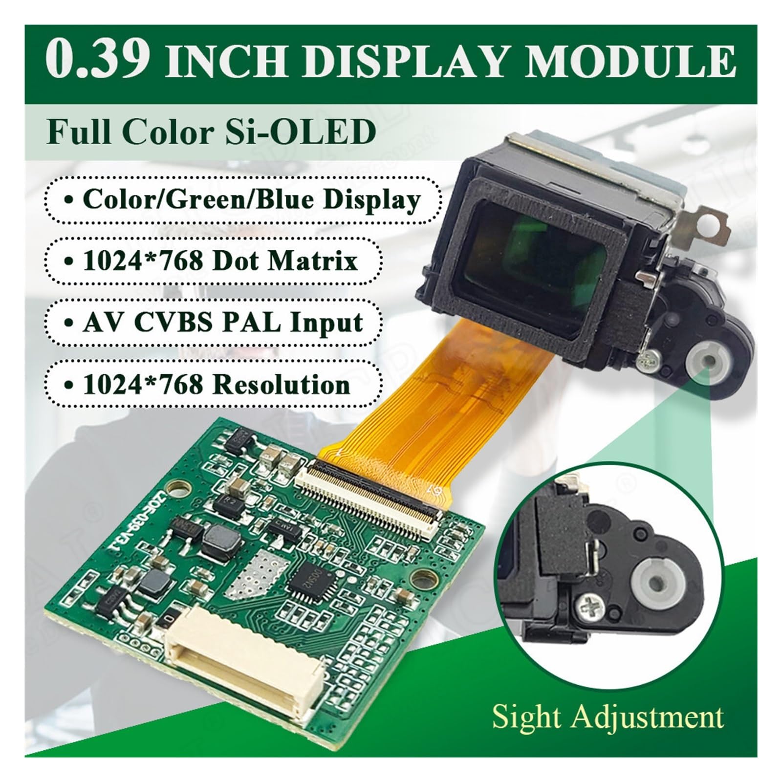 Módulo de imagen térmica Módulo de pantalla de visor de 0,39 pulgadas for gafas AR, binoculares de visión nocturna con imágenes térmicas y ocular 1024*768 AV CVBS 3,5-5 V Inspección electrónica de pro