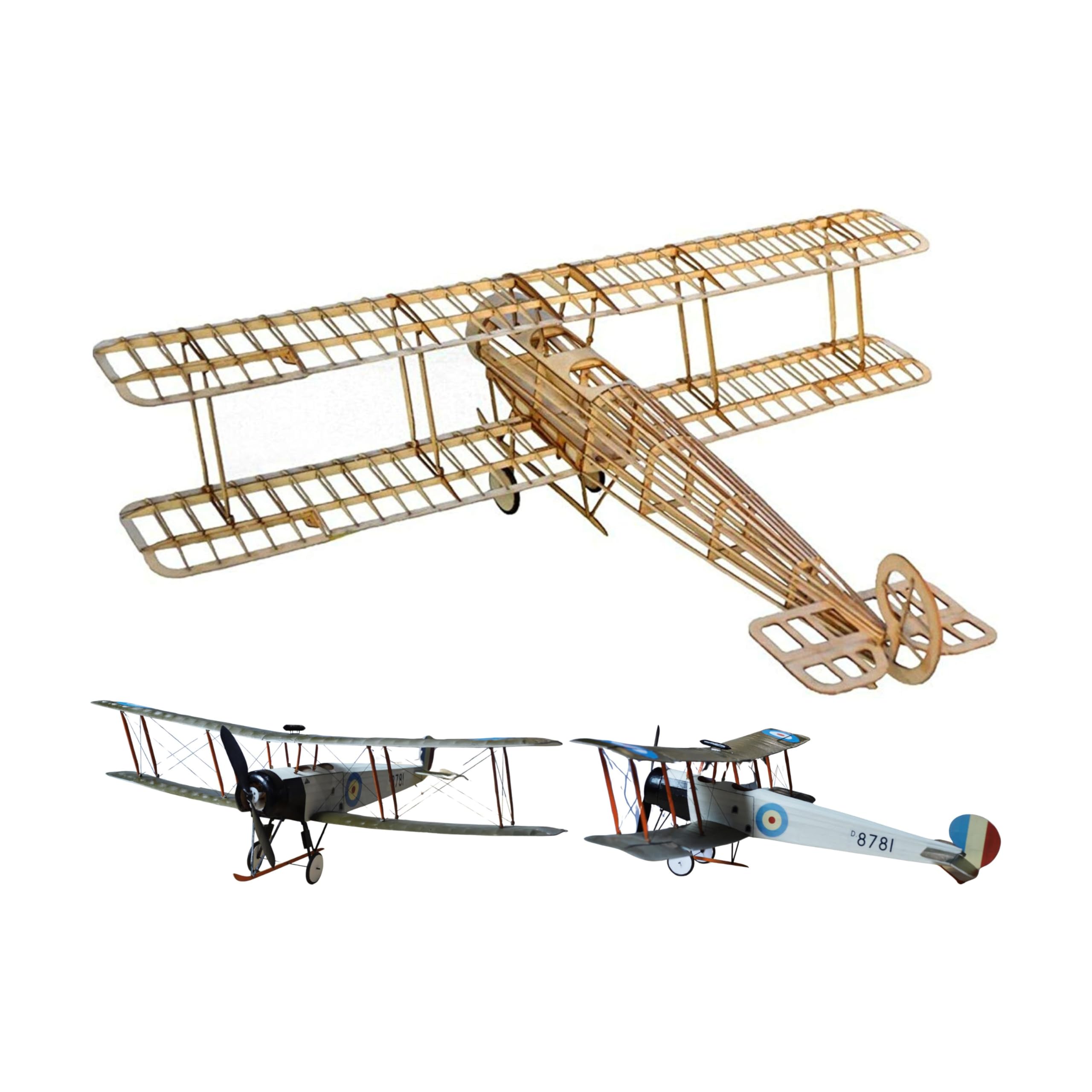 Your Day Mate Kit de aeromodelo Avro 504k Slow Flyer, Escala 1:20, 505 mm de envergadura, Kit de aeromodelo RC, aeromodelo para Construir uno Mismo, componentes de Madera de balsa Cortados con láser