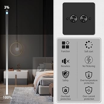 LED Dimmer Switch 5-200W, Rotary Push On/Off, Trailing Edge, Black